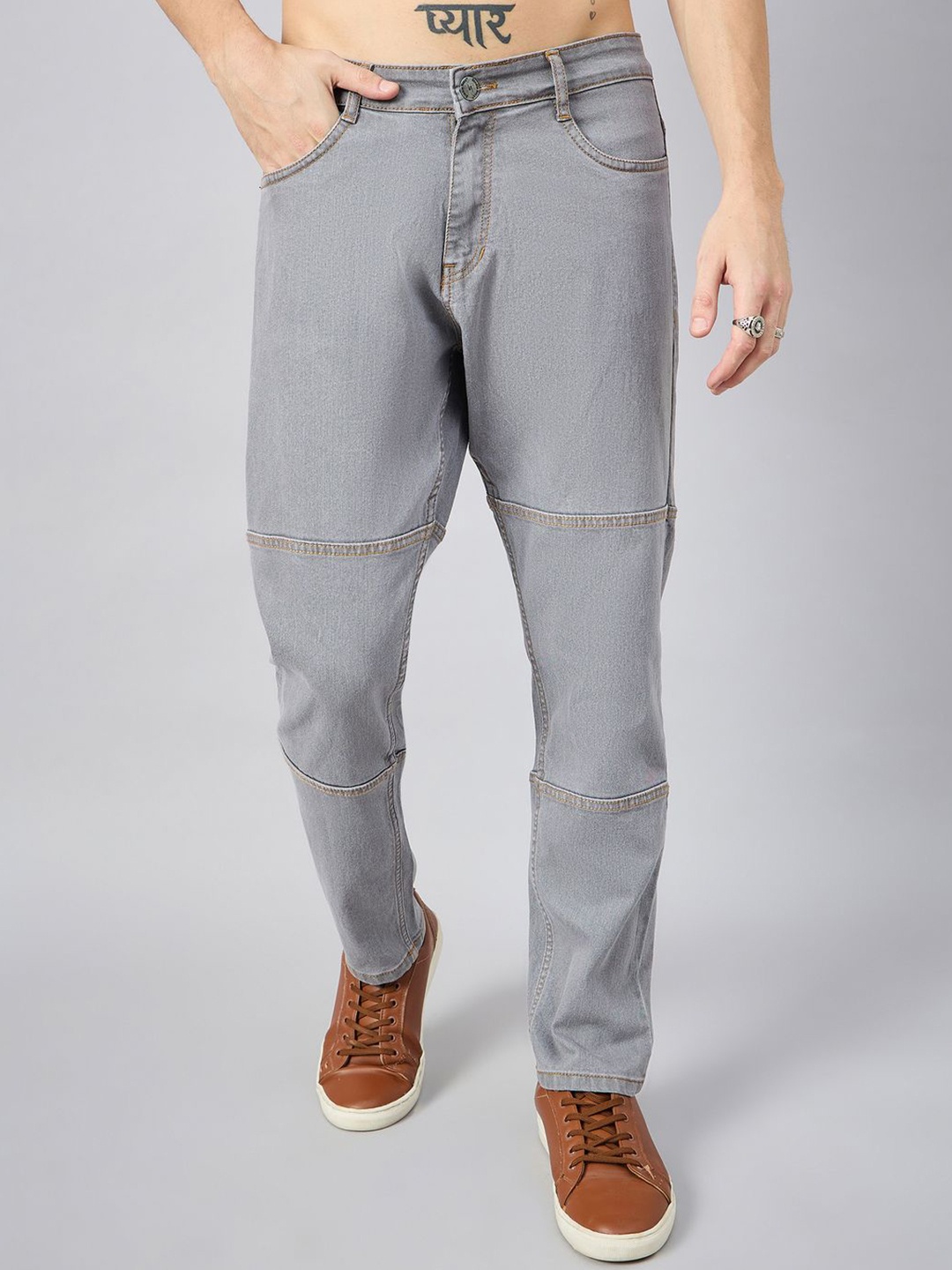 

STUDIO NEXX Men Loose Relaxed Fit Stretchable Jeans, Grey