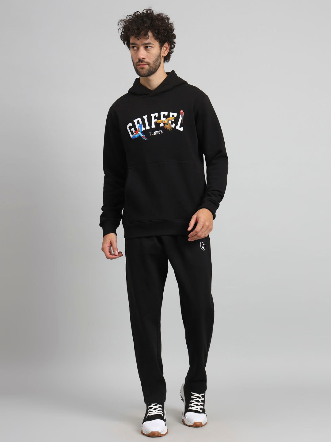 

GRIFFEL Men Solid Printed Tracksuits, Black