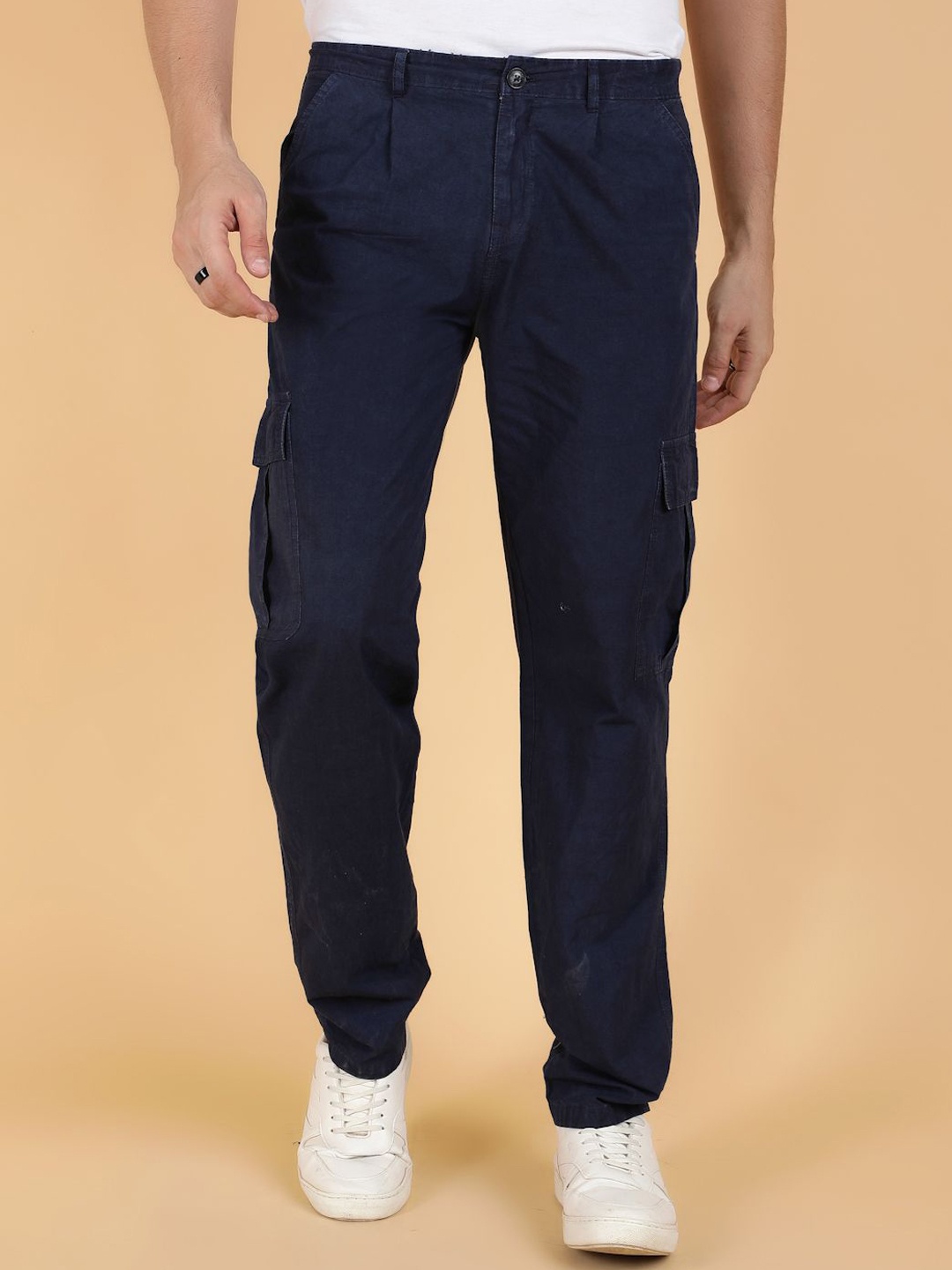 

Kotty Men Easy Wash Regular Fit Cargos Trousers, Navy blue