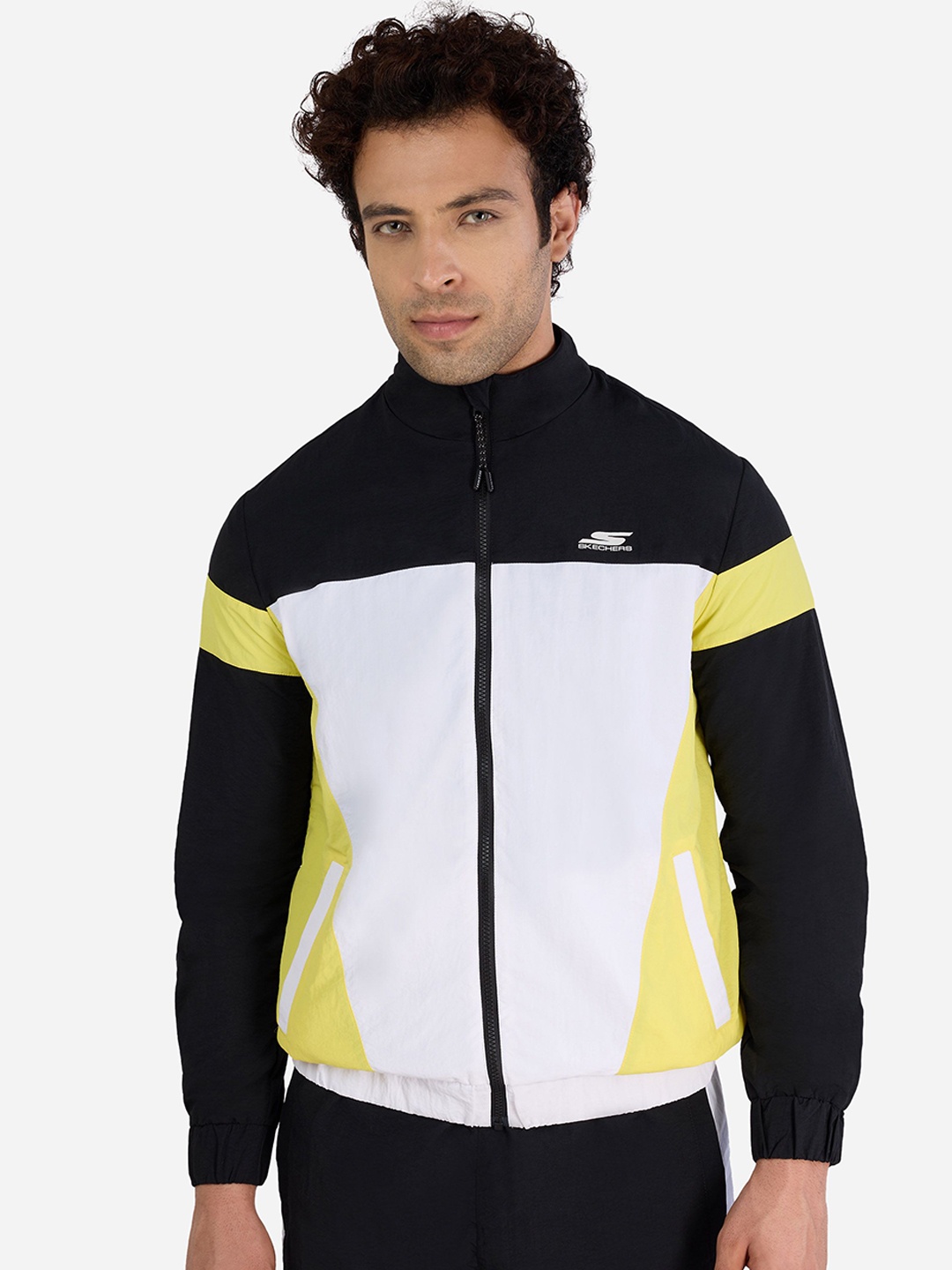 

Skechers Men Cut & Sew Colourblocked Open Front Jacket, White