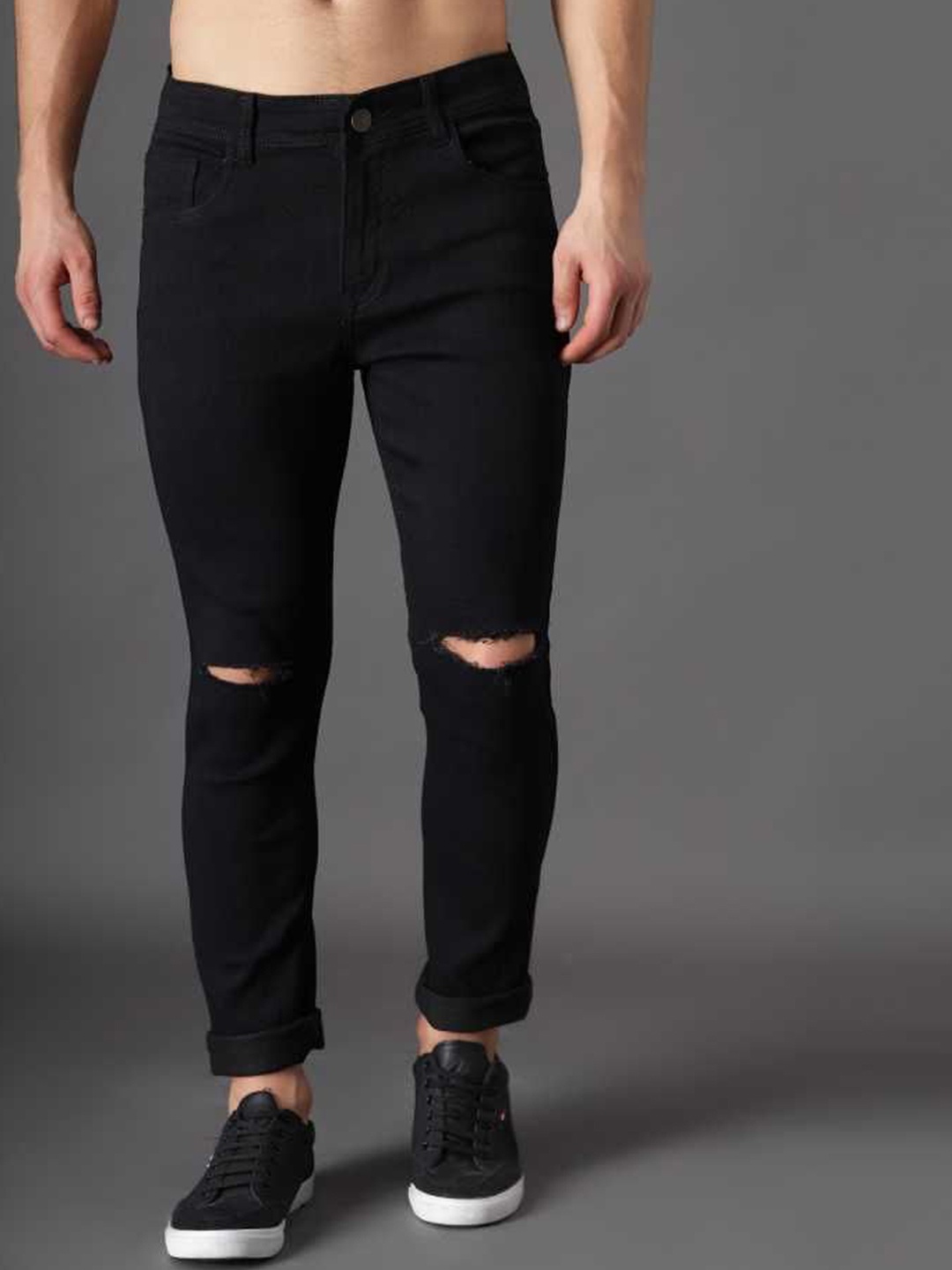 

COMFITS Men Classic Relaxed Fit Slash Knee Jeans, Black