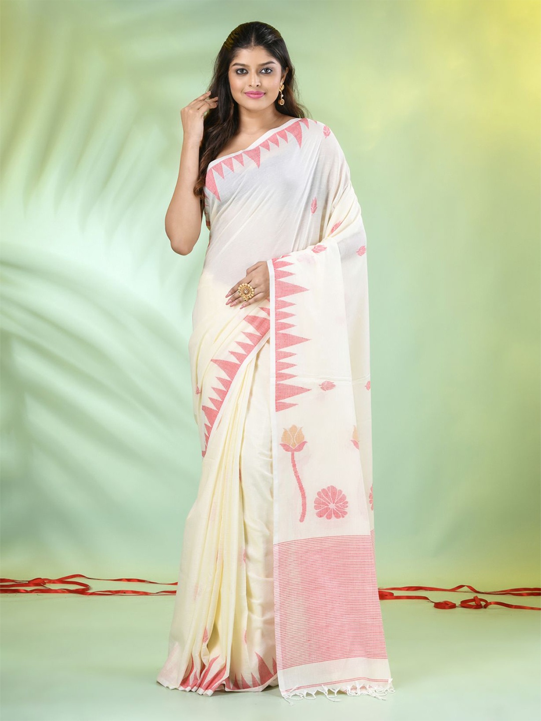 

Charukriti Ethnic Motifs Pure Cotton Saree, Cream