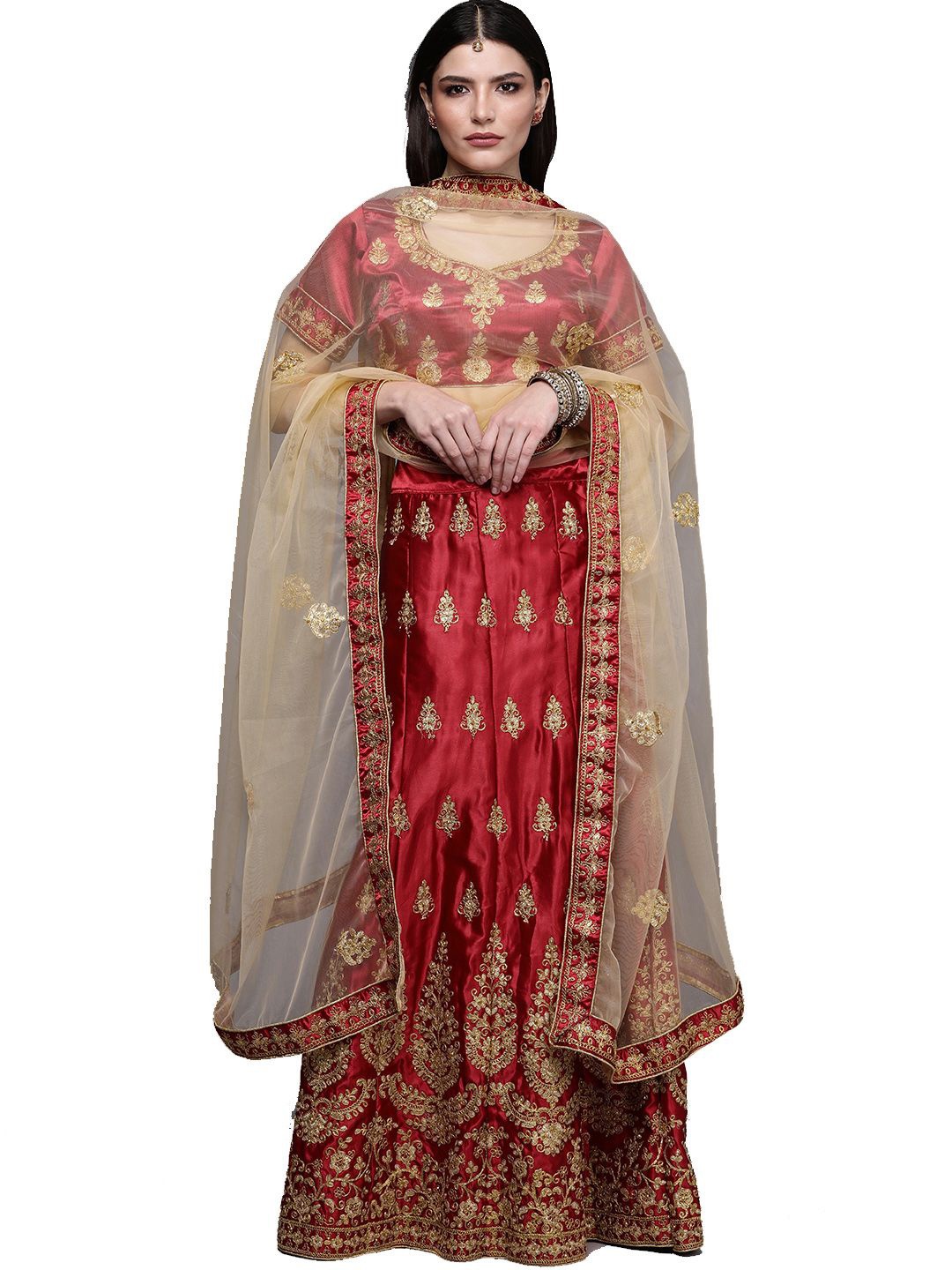 

Maroosh Embellished Beads and Stones Unstitched Lehenga & Blouse With Dupatta, Maroon