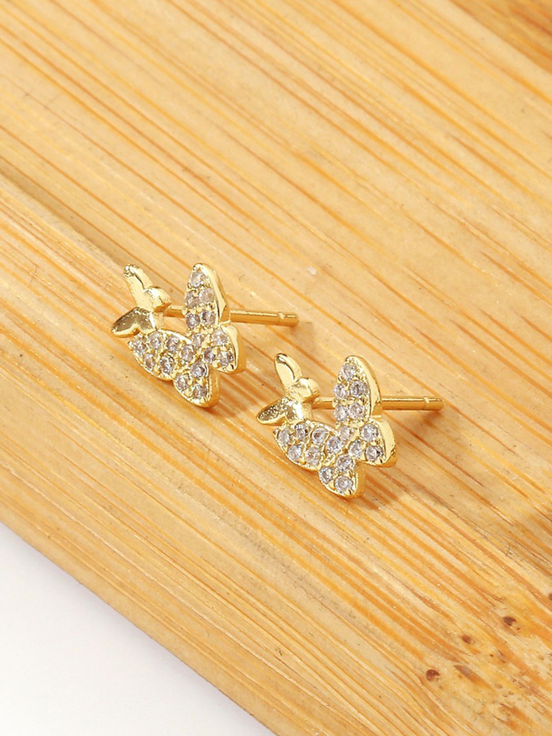 

KRENOZ Gold-Plated Stainless Steel Glitter Zircon Crystal Butterfly Shaped Studs