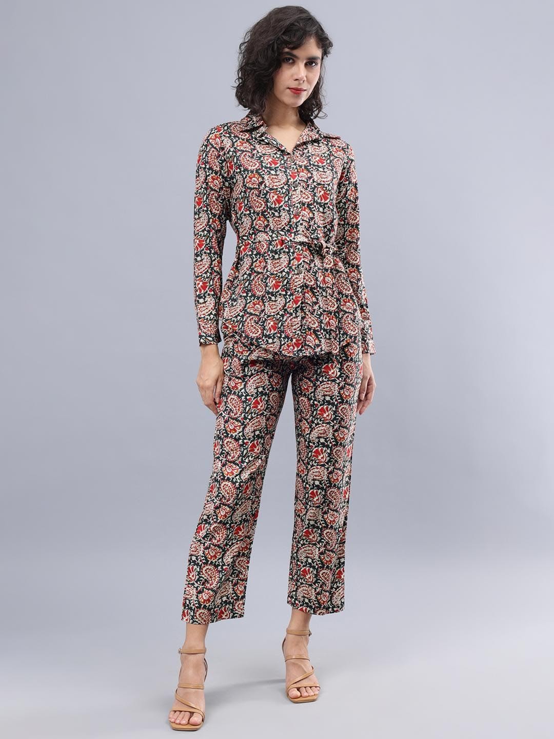 

CORDSET Paisley Printed Shirt Collar Long Sleeves Pure Cotton Shirt With Trouser, Green