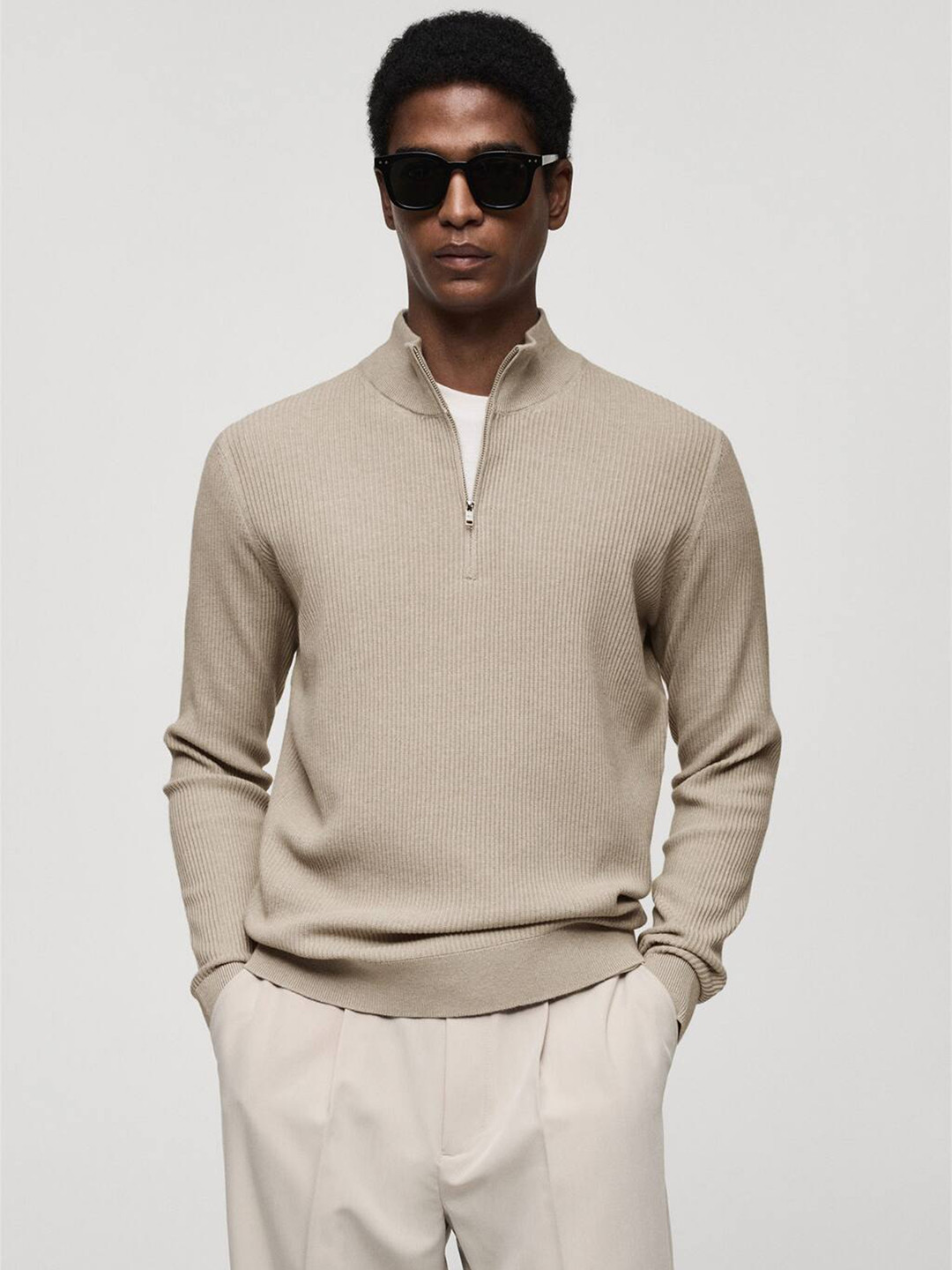 

MANGO MAN Mock Neck Textured Pullover, Grey