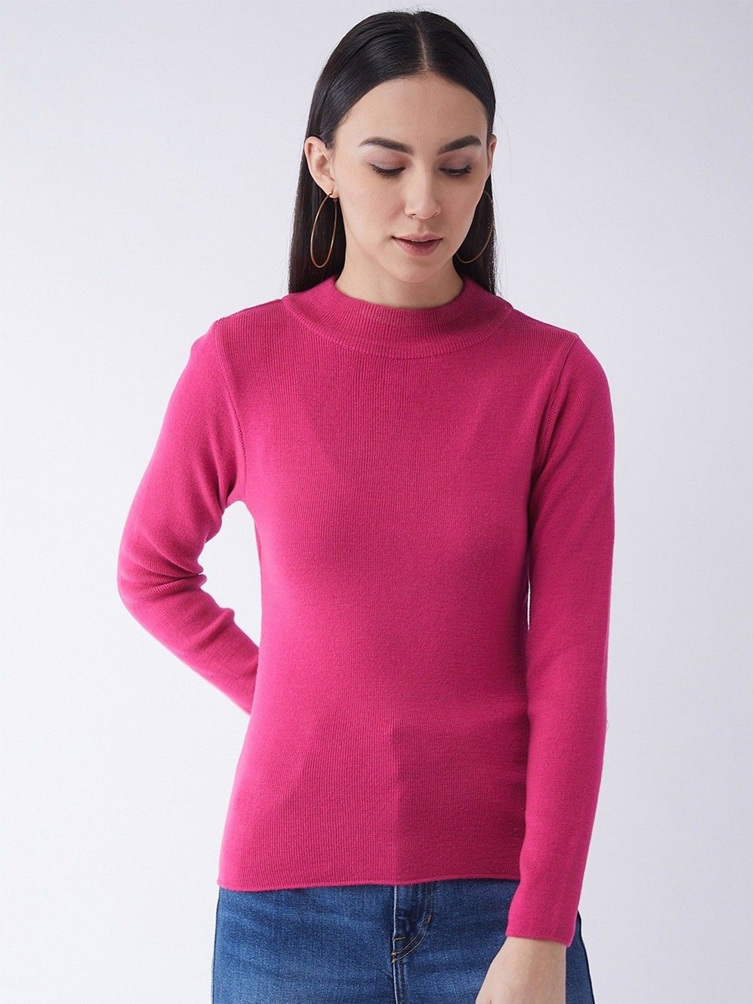 

RVK Women Round Neck Long Sleeves Pullover, Pink