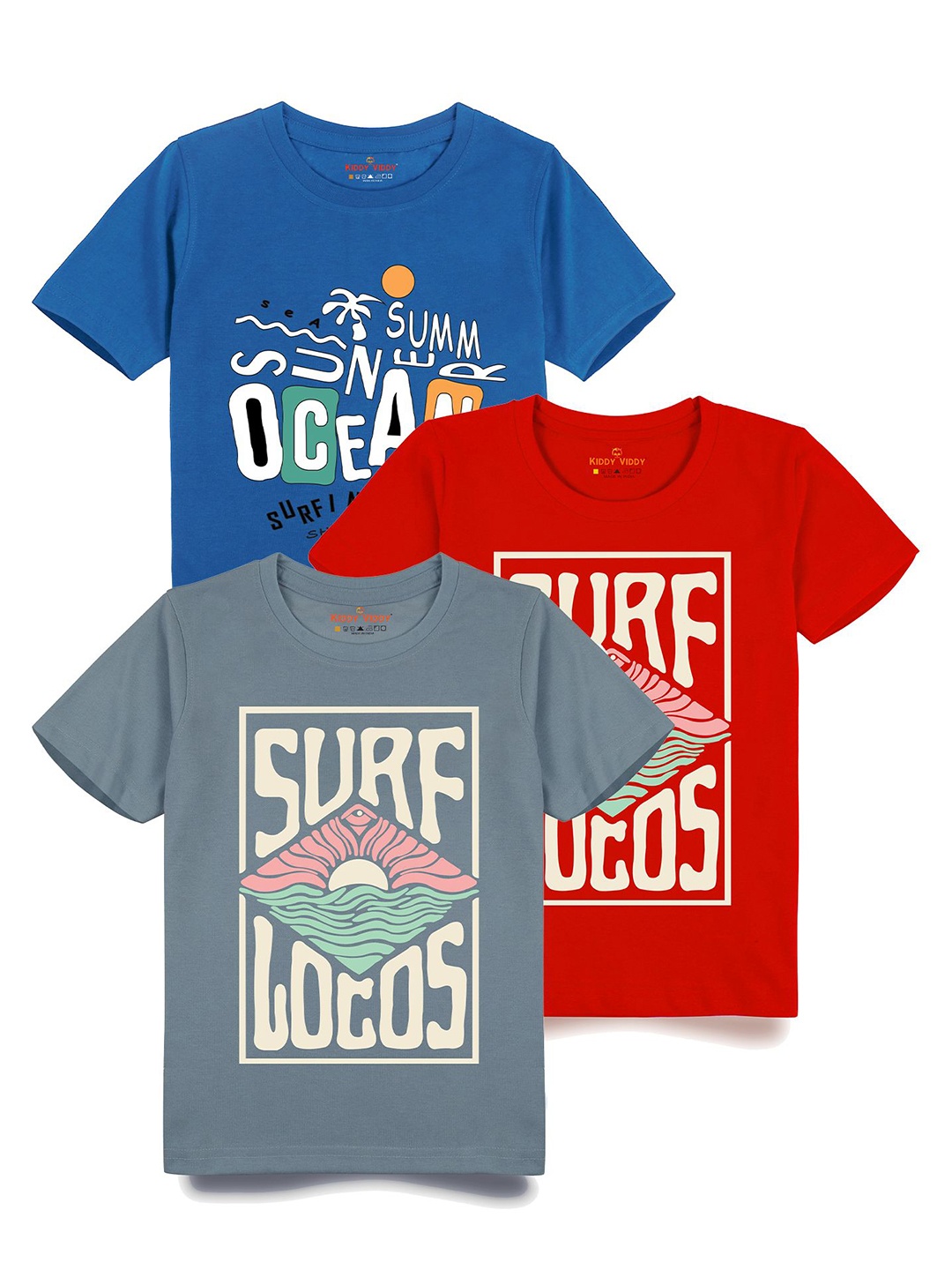 

AUSK Boys Pack Of 3 Graphic Printed Round Neck Cotton T-shirts, Red