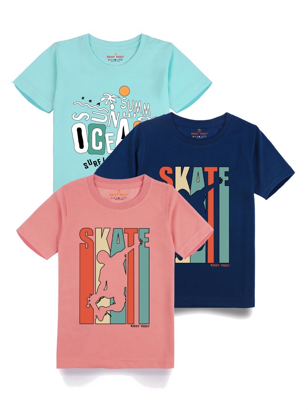 

AUSK Boys Pack Of 3 Graphic Printed Round Neck Cotton T-shirts, Peach