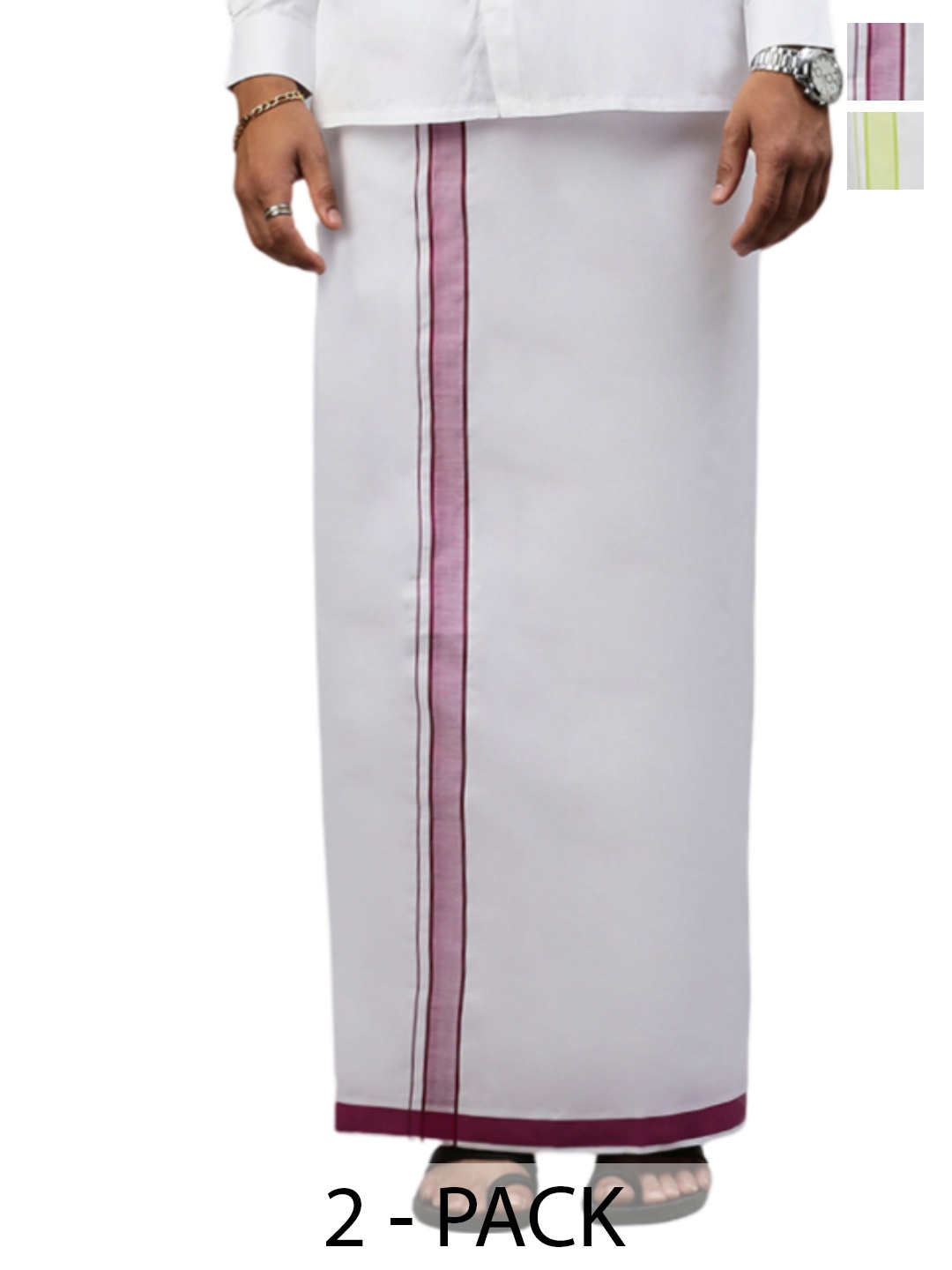 

Ramraj Pack of 2 Men Solid Border Dhoti, White