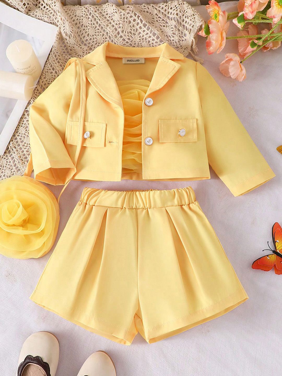 

INCLUD Girls Coat with Shorts Clothing Set, Yellow