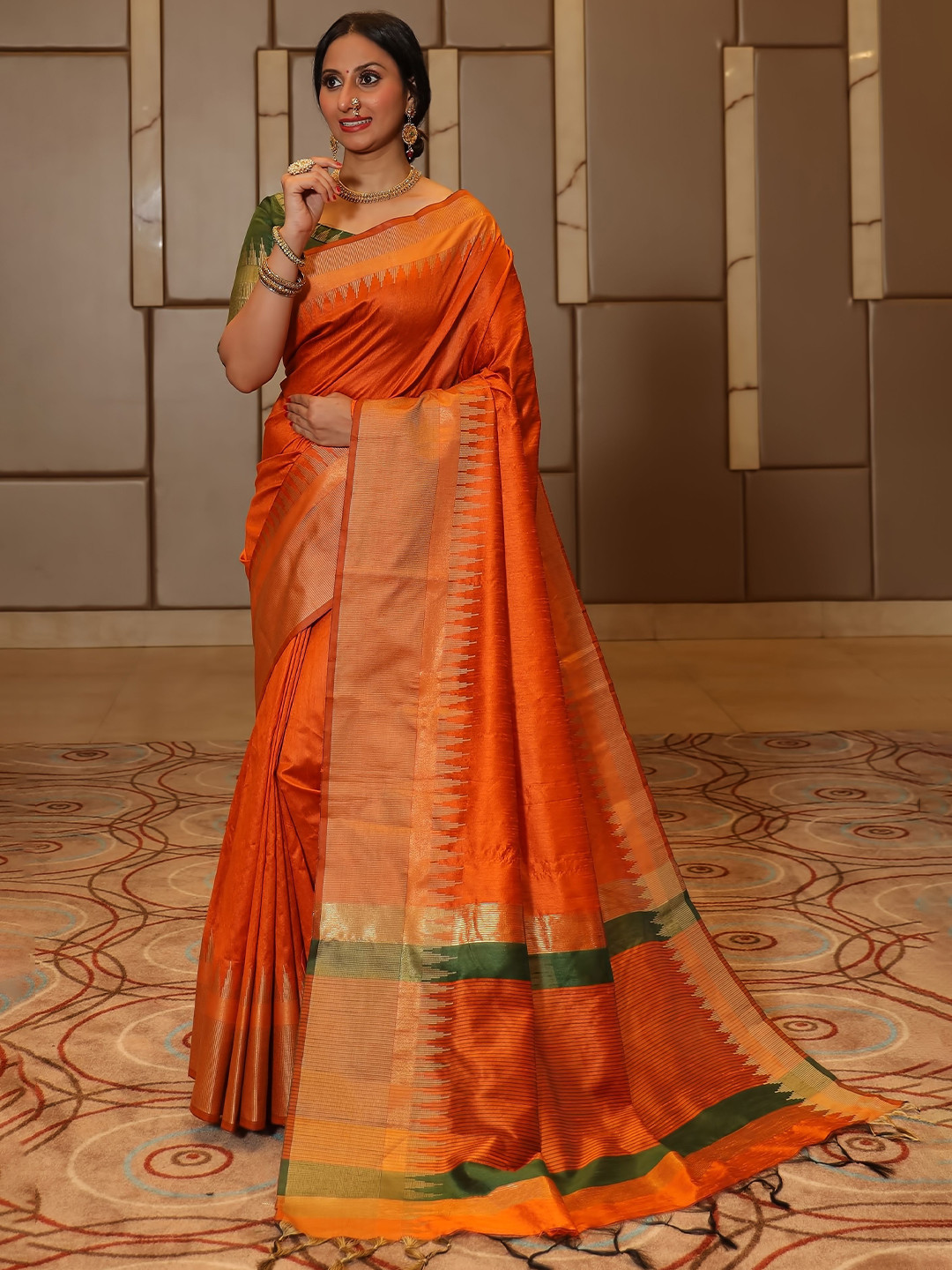 

Kandora Woven Design Pure Silk Zari Saree, Orange