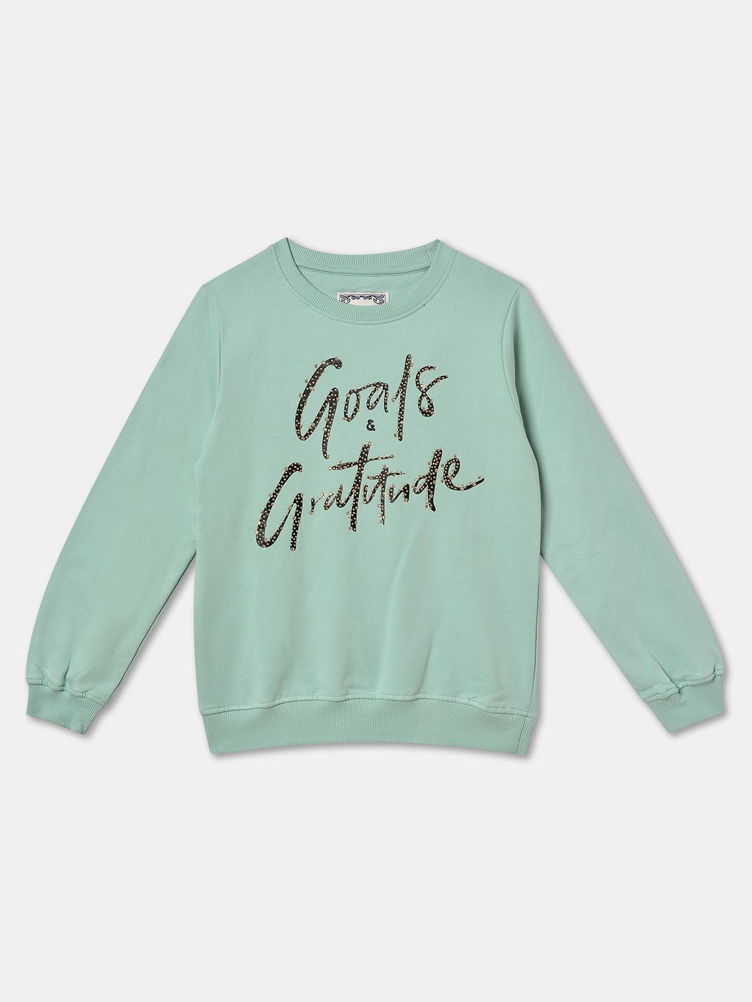 

R&B Girls Typography Printed Round Neck Cotton Pullover Sweatshirt, Green