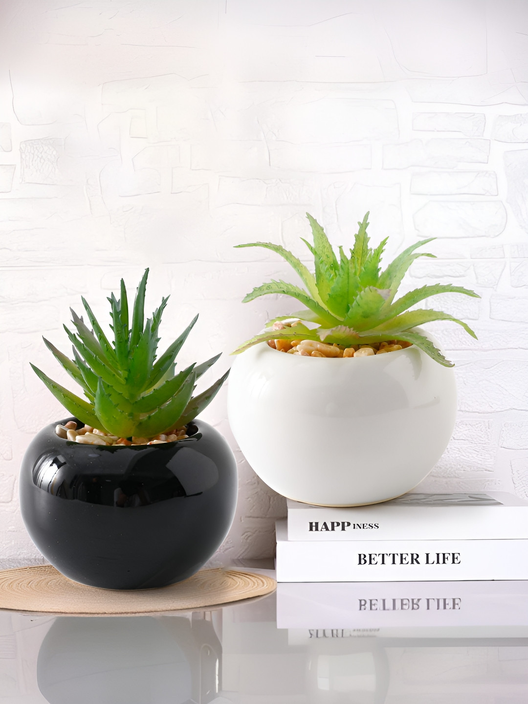 

The Better Home Green & White 2 Pieces Artificial Flowers and Plants