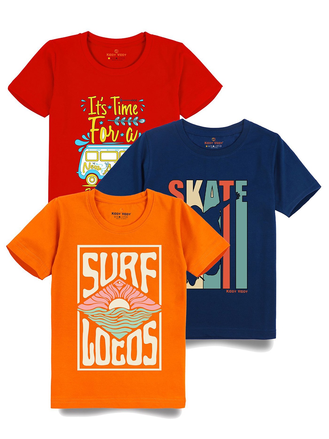 

AUSK Boys Pack Of 3 Graphic Printed Round Neck Cotton T-shirts, Navy blue