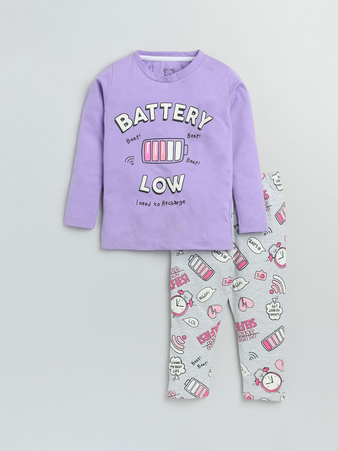 

YK Girls Pure Cotton Printed Night suit, Purple
