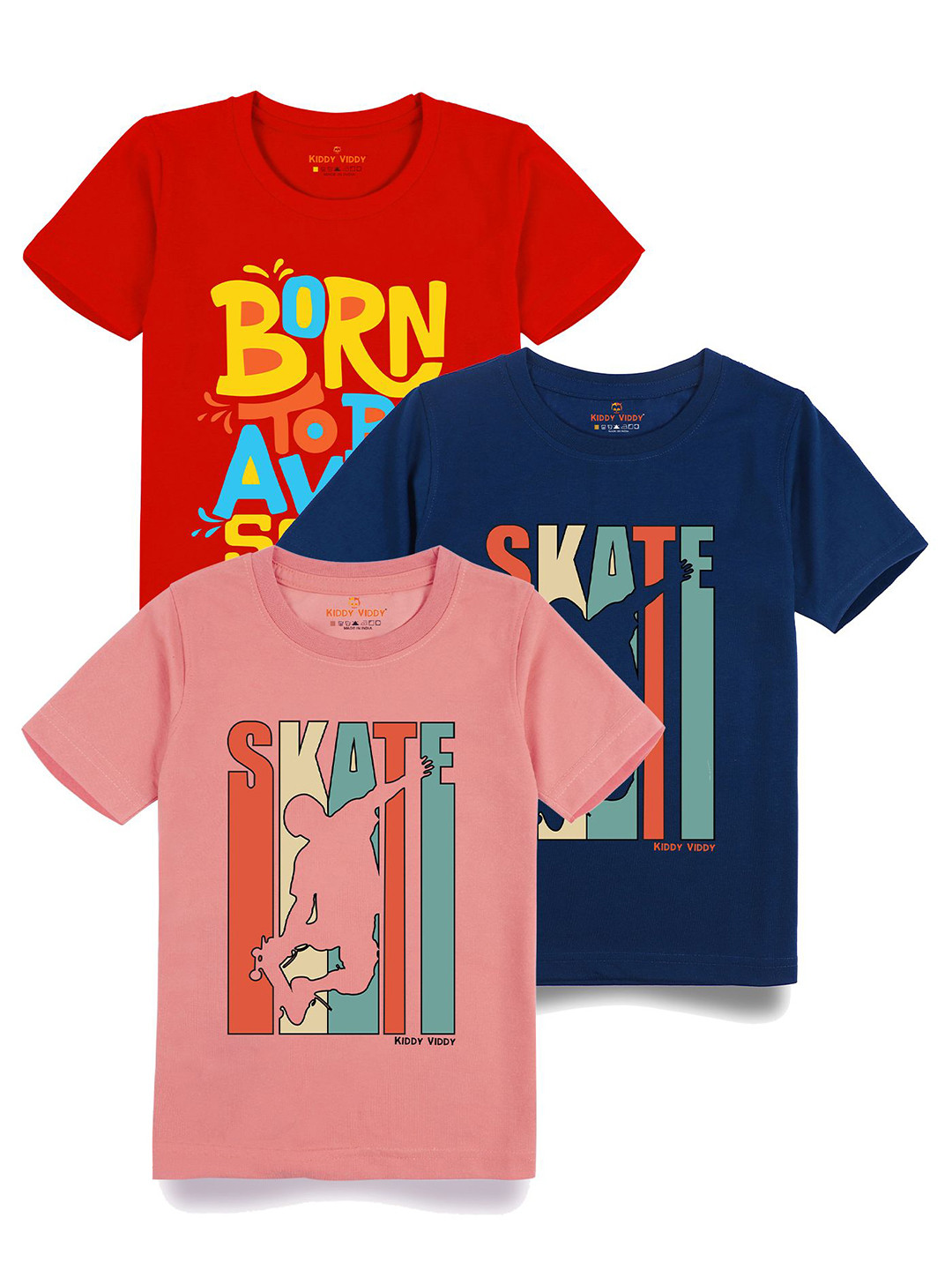 

AUSK Boys Pack Of 3 Graphic Printed Round Neck Cotton T-shirts, Peach