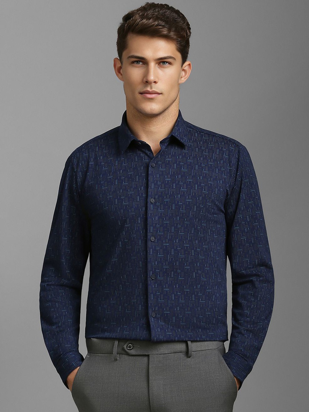 

Louis Philippe Sport Men Super Slim Fit Abstract Printed Casual Shirt, Navy blue