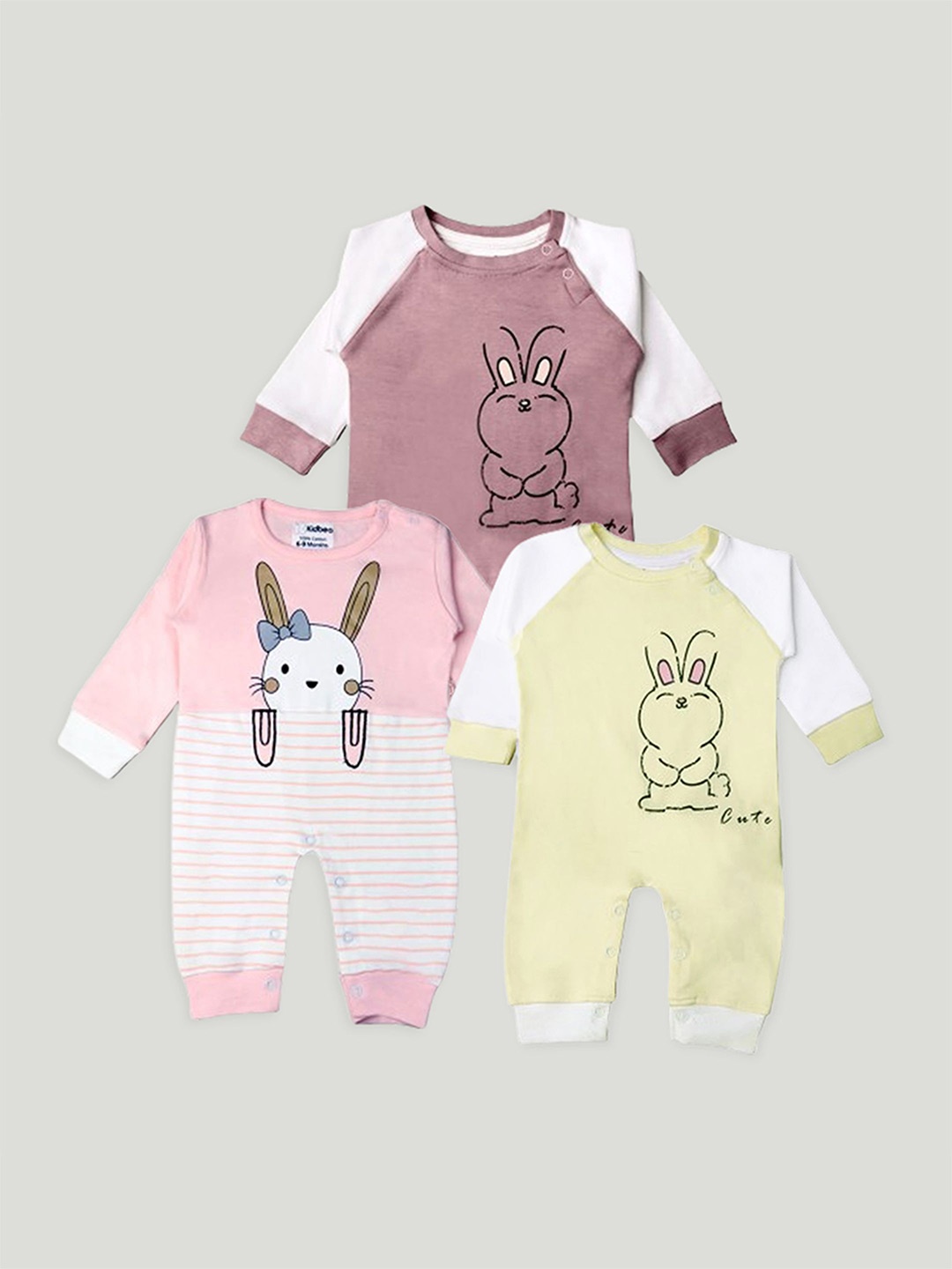 

Kidbea Infants Unisex Pack Of 3 Printed Organic Cotton Rompers, Yellow