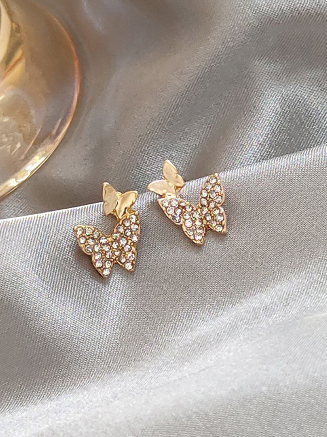 

Krelin Gold-Plated Stainless Steel Glitter Zircon Crystal Butterfly Shaped Studs