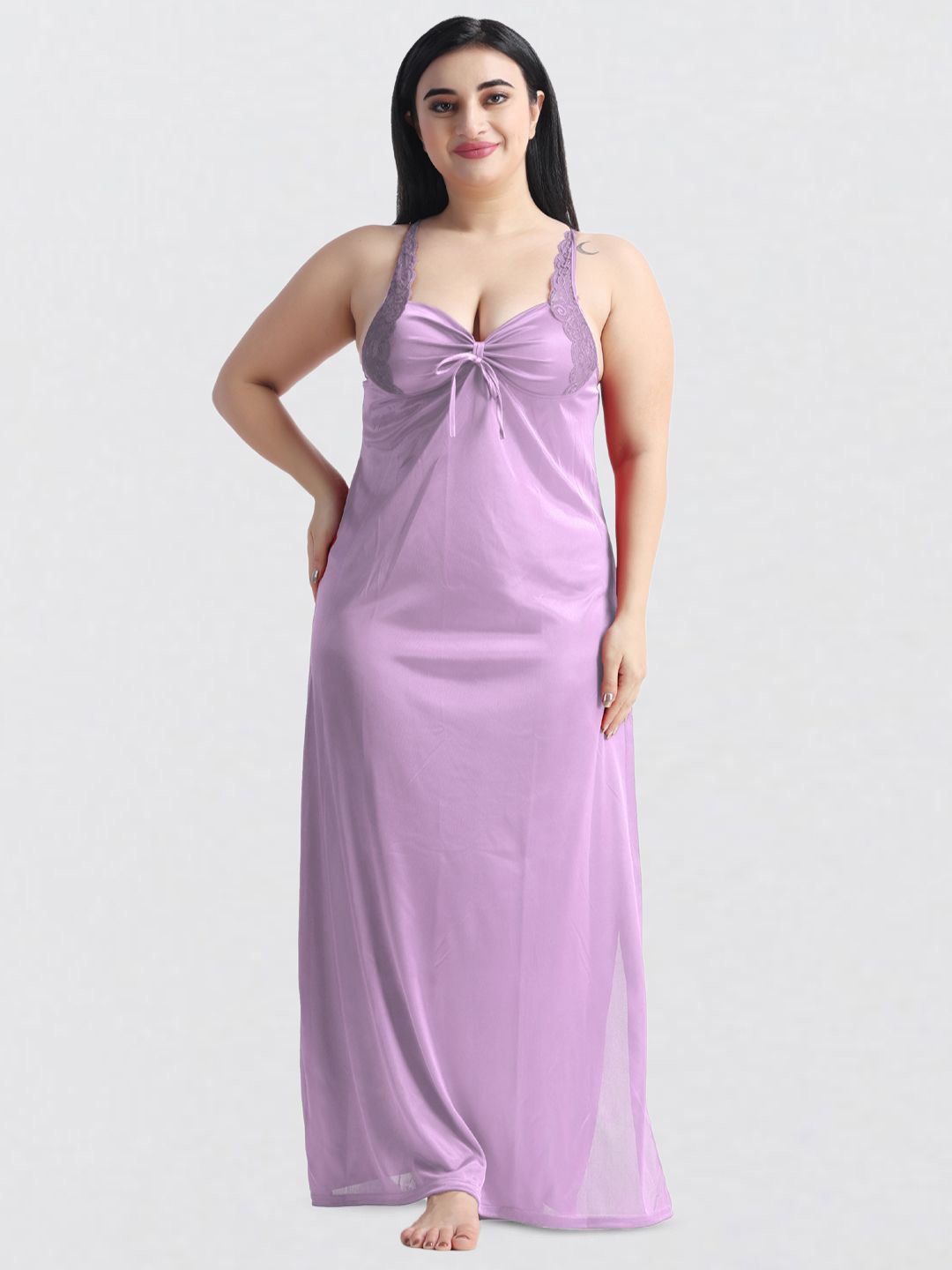 

NIGHT KEYS Women Solid Shoulder Straps Maxi Nightdress, Lavender