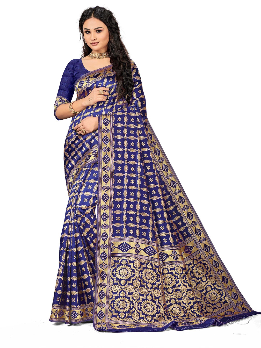 

Maroosh Woven Design Zari Traditional Banarasi Saree, Navy blue
