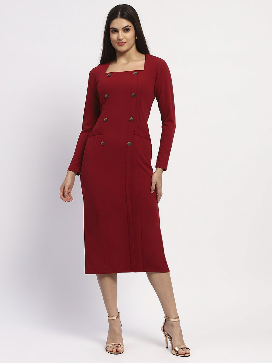 

Madame Women Solid Sheath Midi Dress, Red