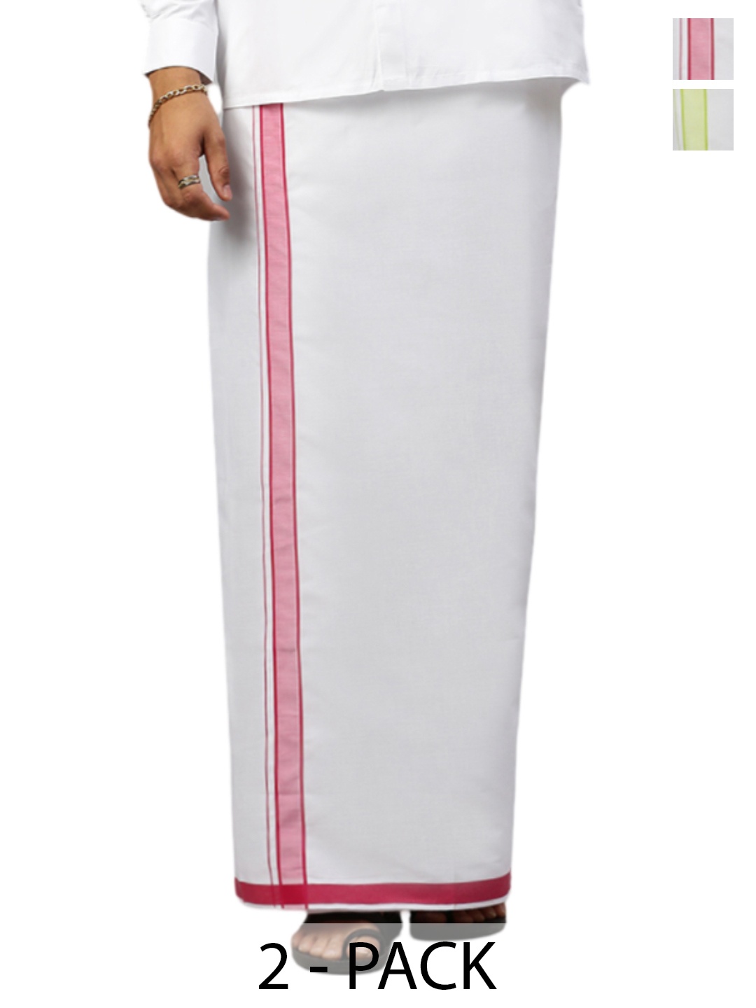 

Ramraj Pack of 2 Men Solid Border Dhoti, White