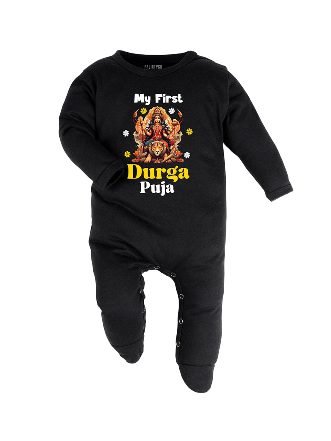 

FFLIRTYGO Infants Printed Cotton Sleepsuit, Black
