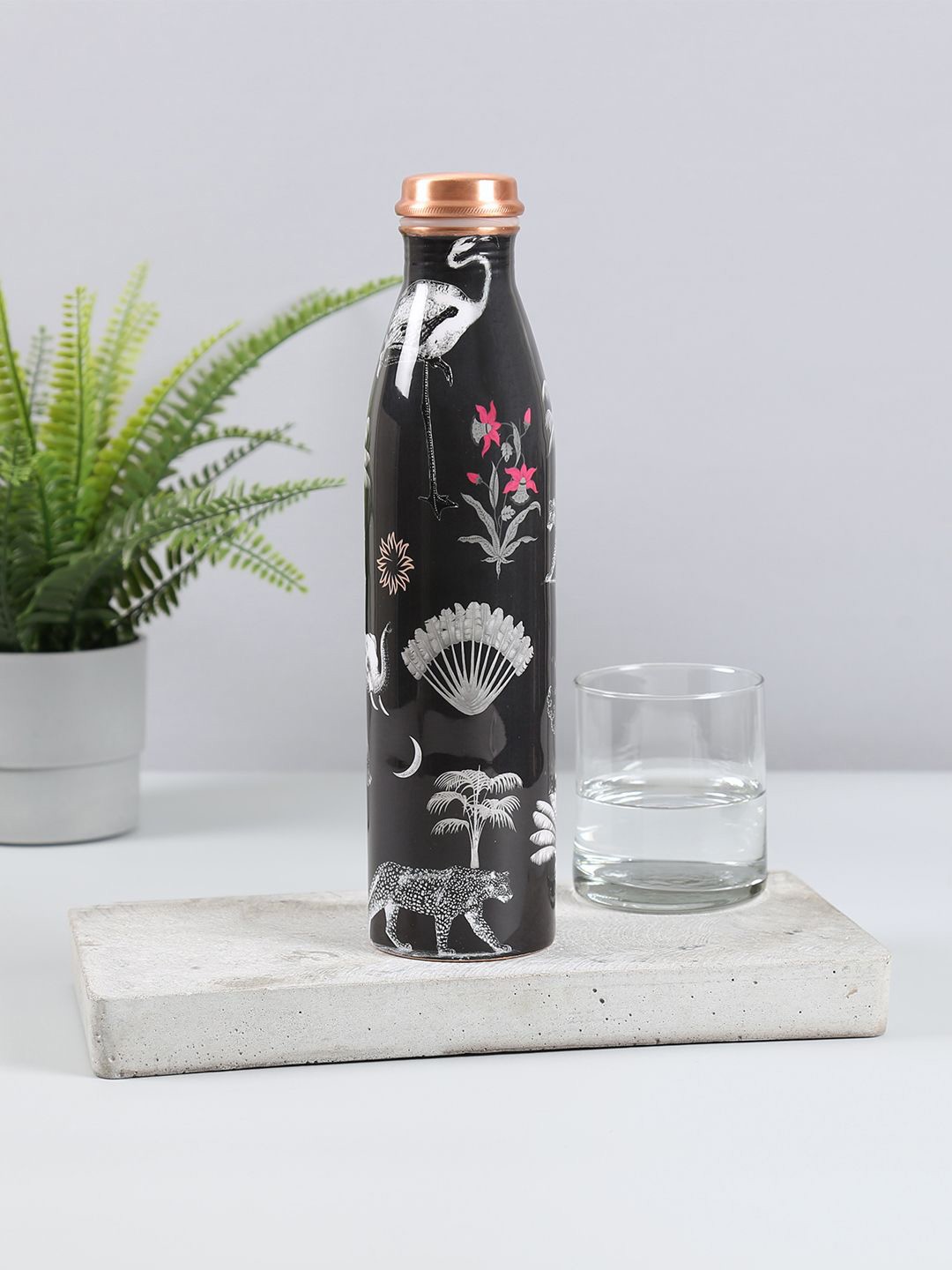 

India Circus by Krsnaa Mehta Black & Copper-Toned Printed Copper Water Bottle 950 ml