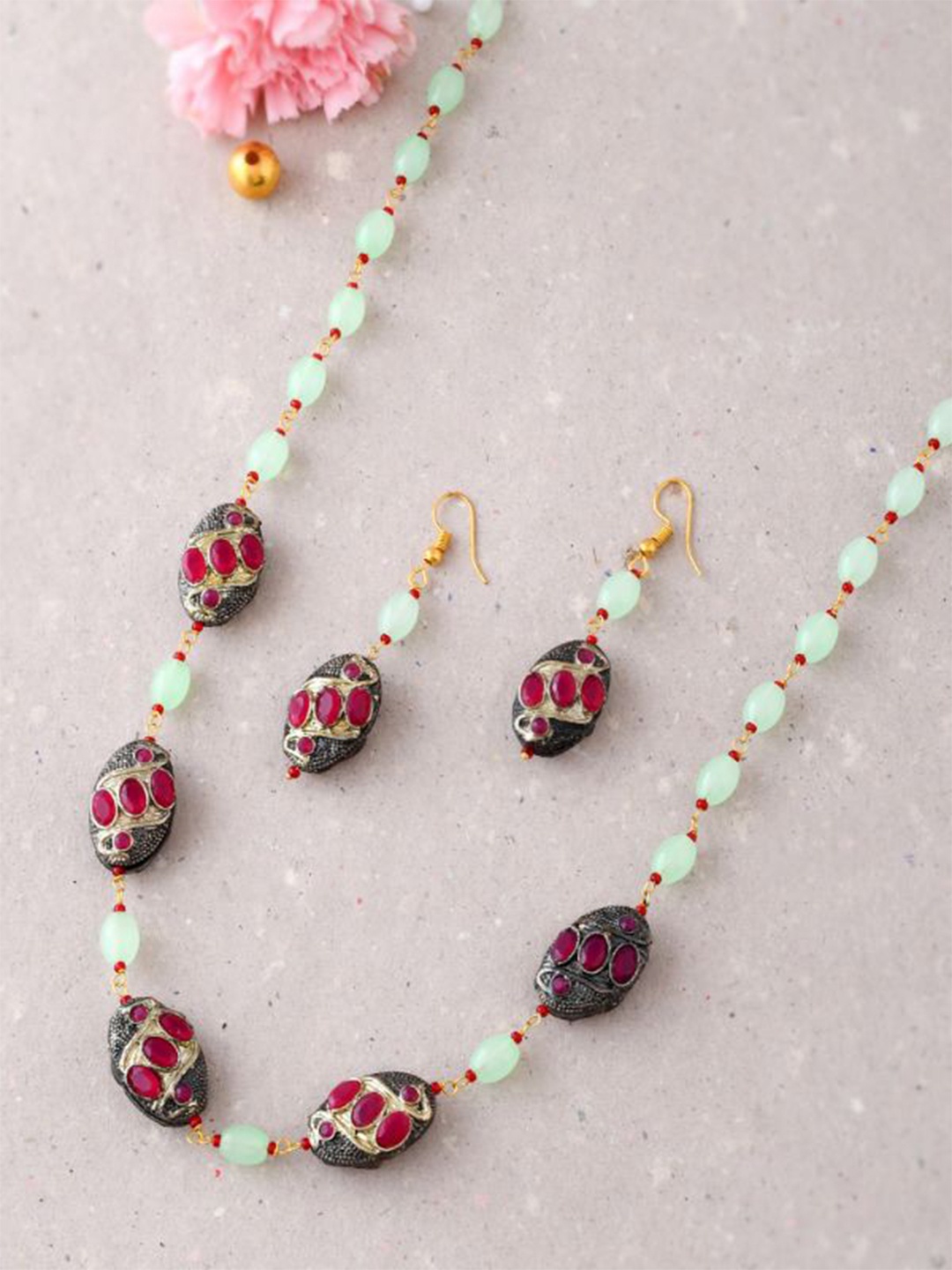 

DASTOOR Brass-Plated Beaded Jewellery Set, Green