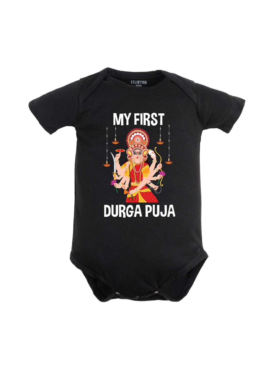 

FFLIRTYGO Infants Printed Pure Cotton Bodysuit, Black