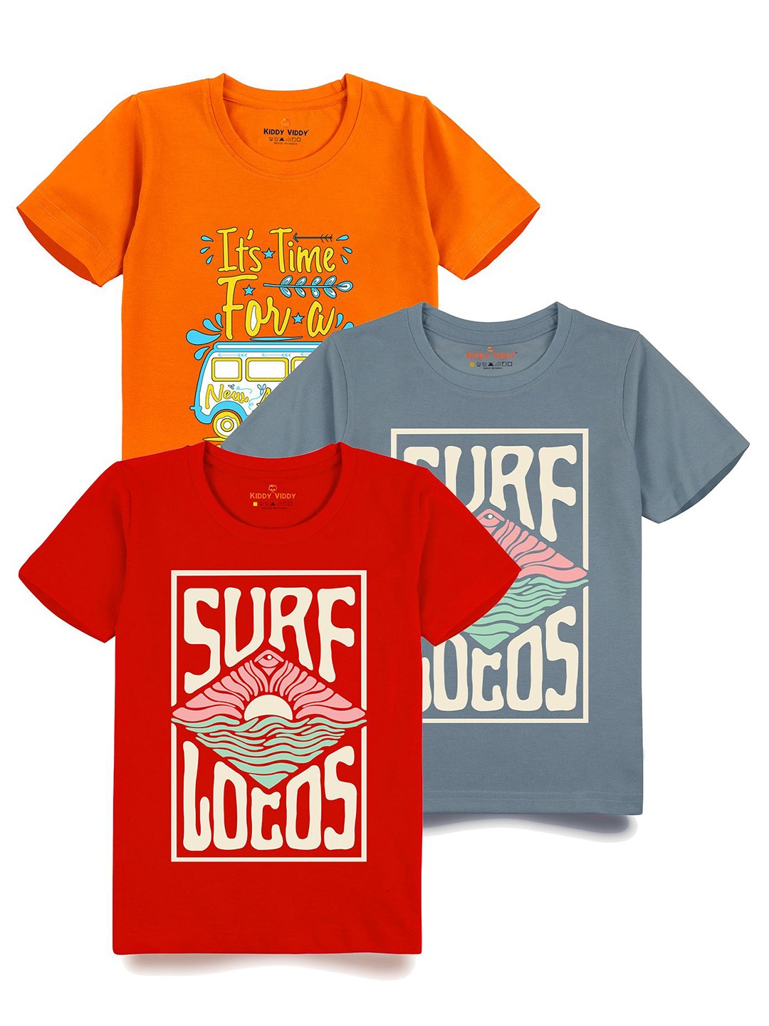 

AUSK Boys Pack Of 3 Graphic Printed Round Neck Cotton T-shirts, Red