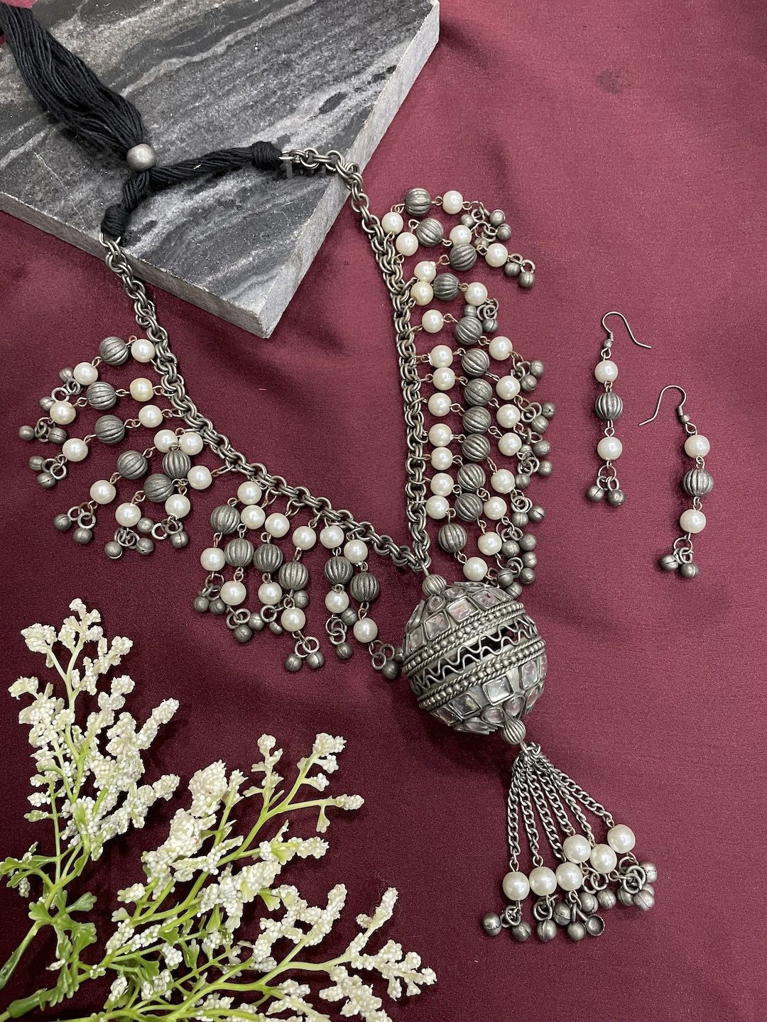 

Digital Dress Room Silver Plated Beaded Necklace & Earrings