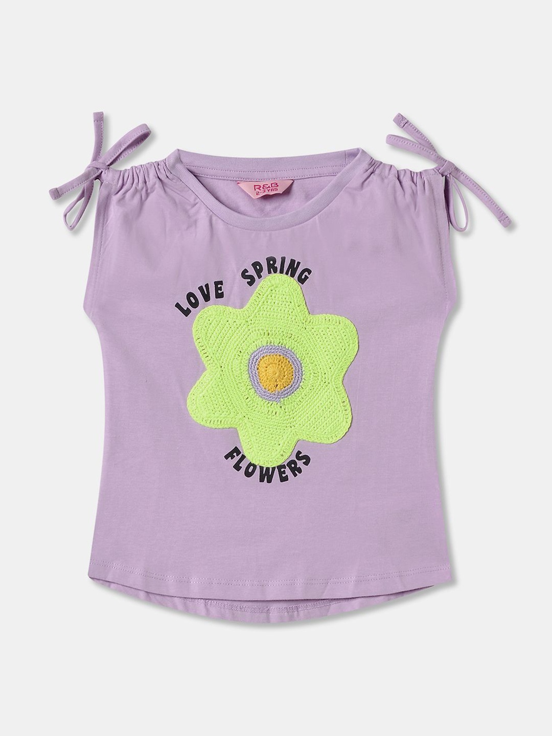 

R&B Girls Graphic Printed Round Neck Cotton Top, Purple