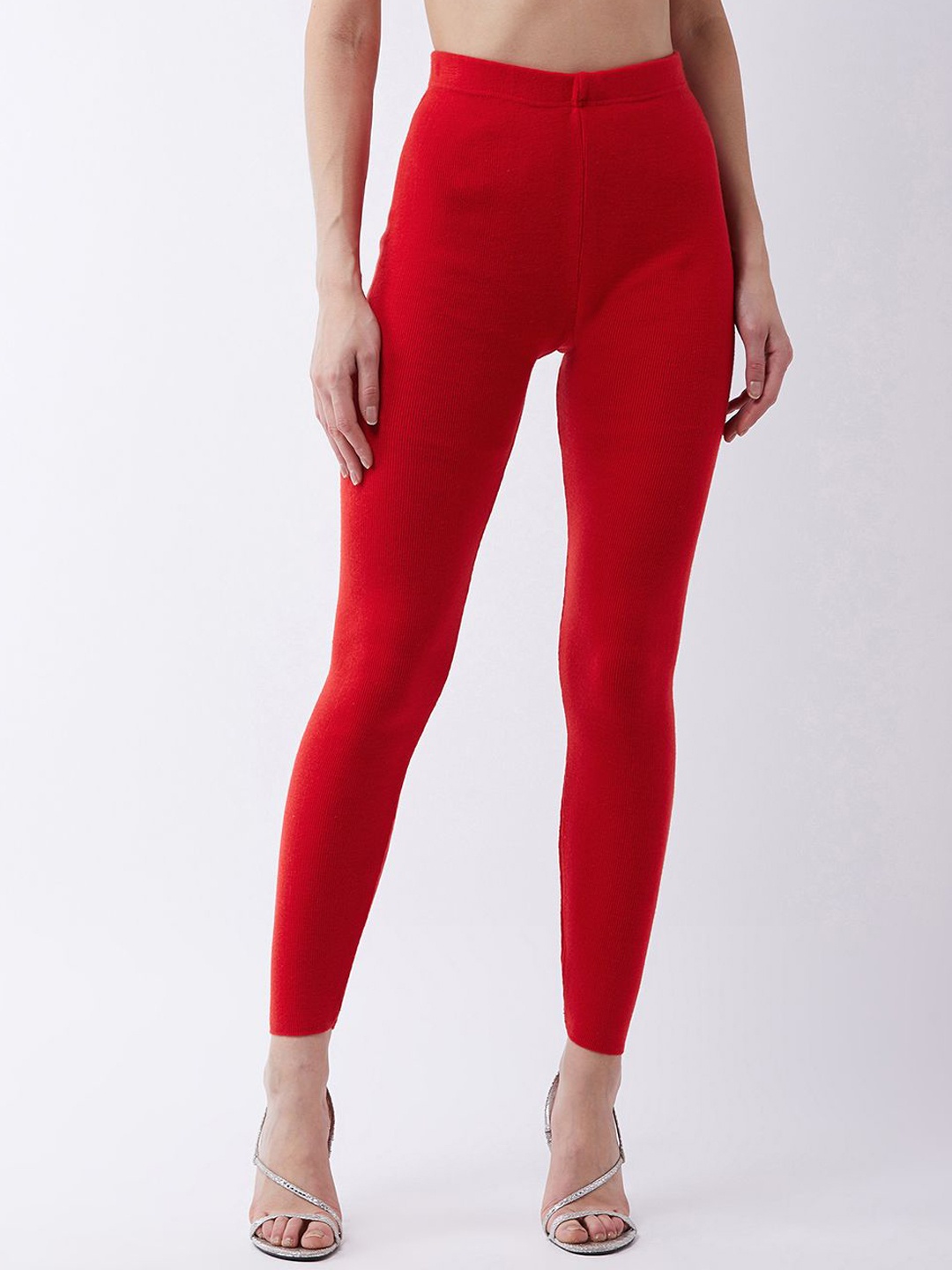 

RVK Women Solid Slim Fit Mid-Rise Ankle-Length Legging, Red