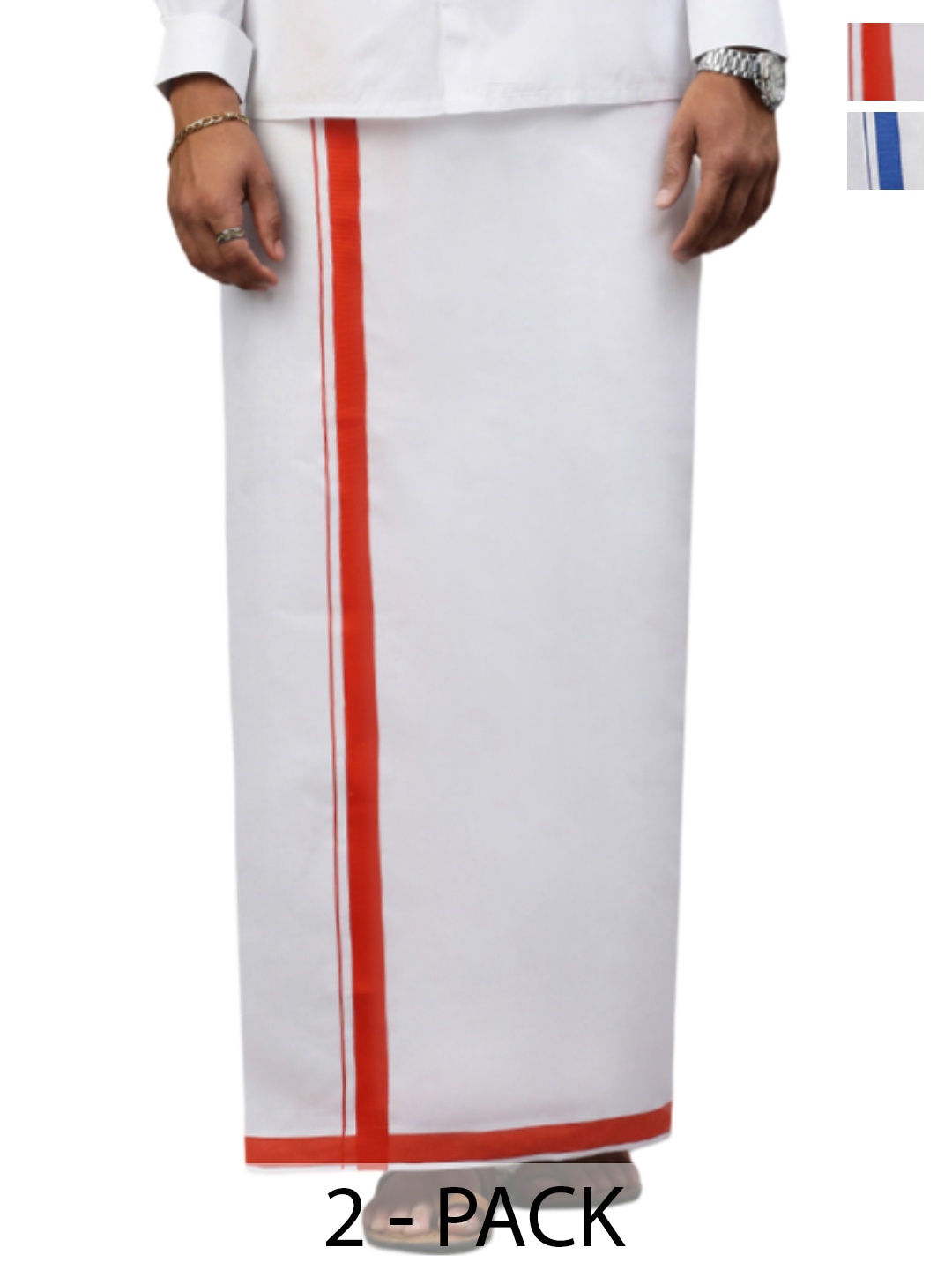 

Ramraj Pack of 2 Men Solid Border Dhoti, White