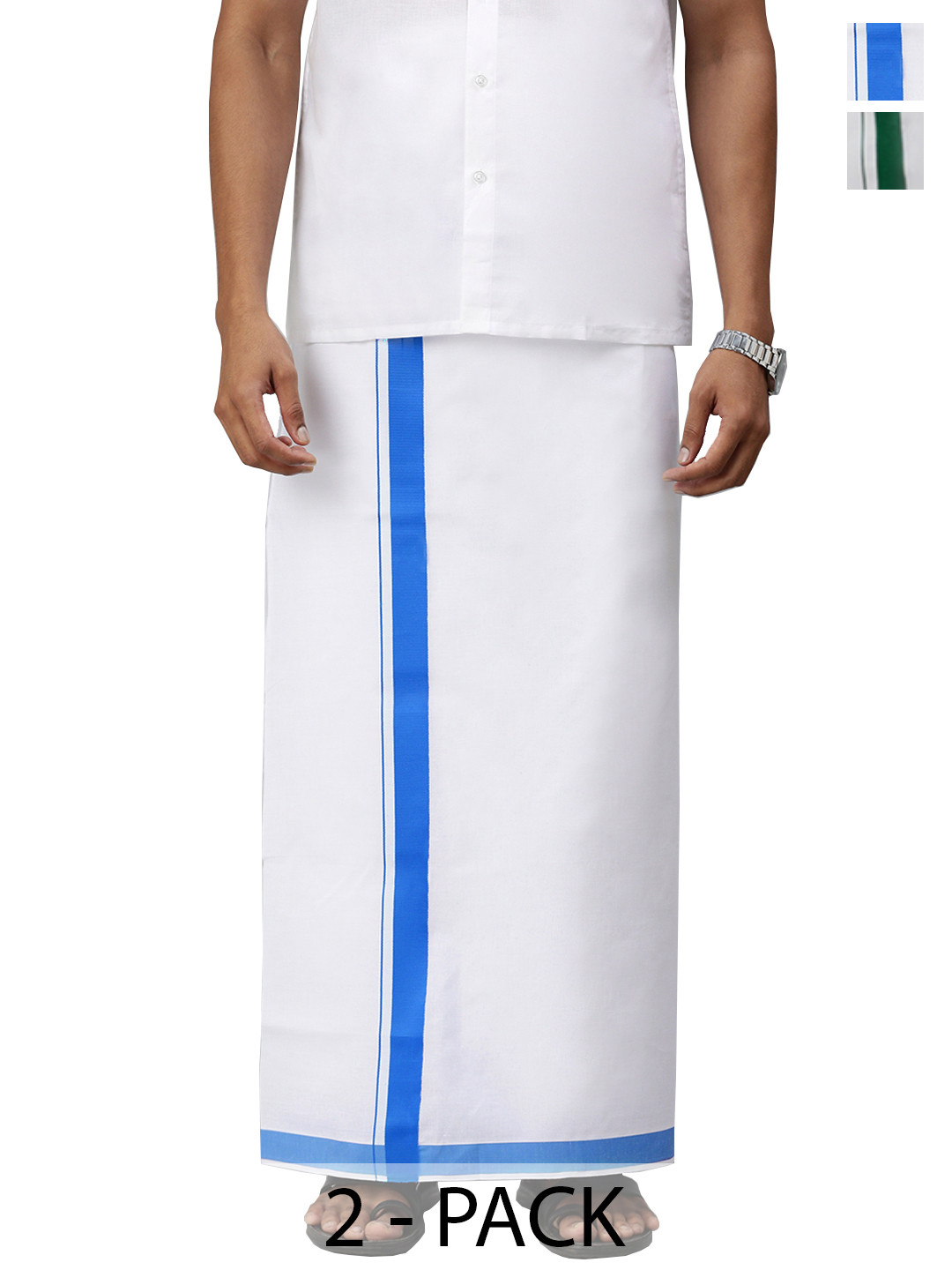 

Ramraj Pack of 2 Men Solid Border Dhoti, White