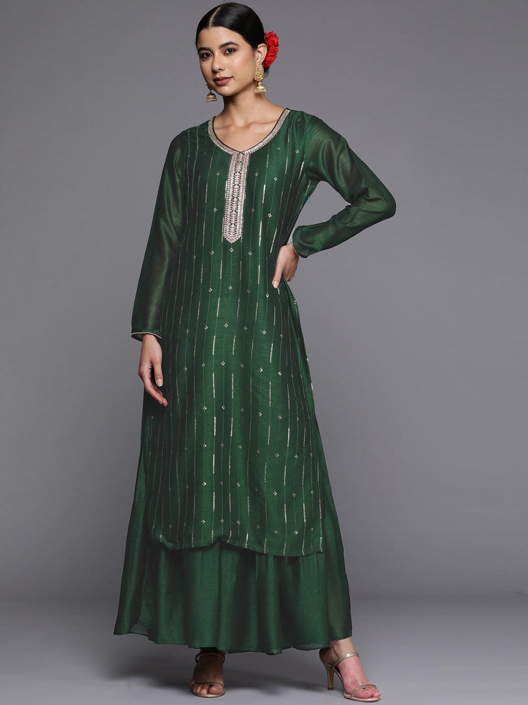 

RARE THREAD Women Floral Embroidered Regular Kurta with Palazzos, Green