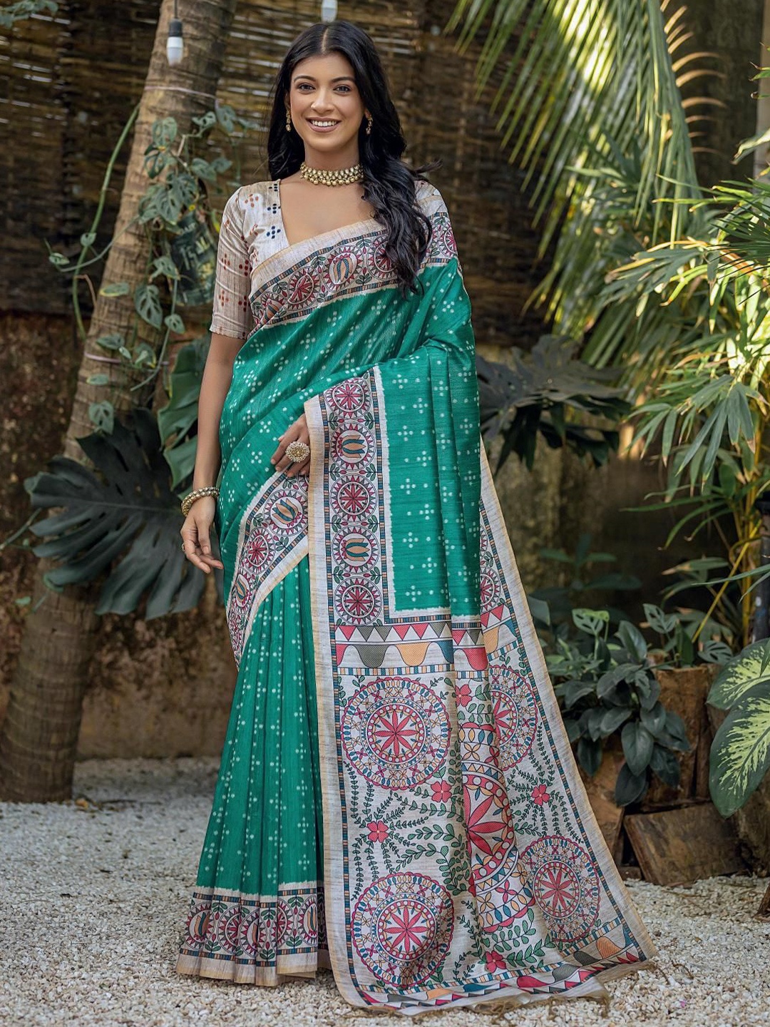 

Kandora Pure Silk Tussar Saree, Green