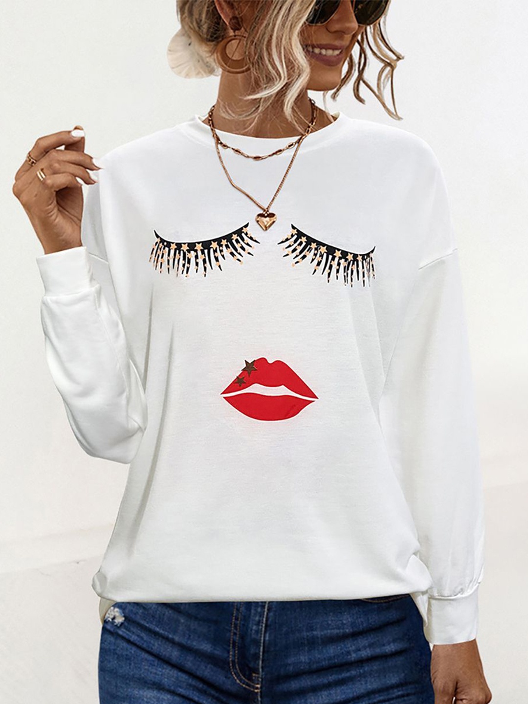 

StyleCast x Revolte Women Graphic Printed Round Neck Pullover Sweatshirt, White