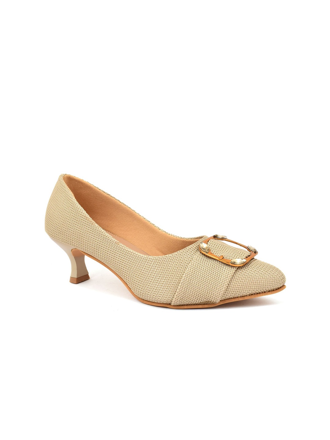 

XE Looks Embellished Kitten Heel Pumps, Beige