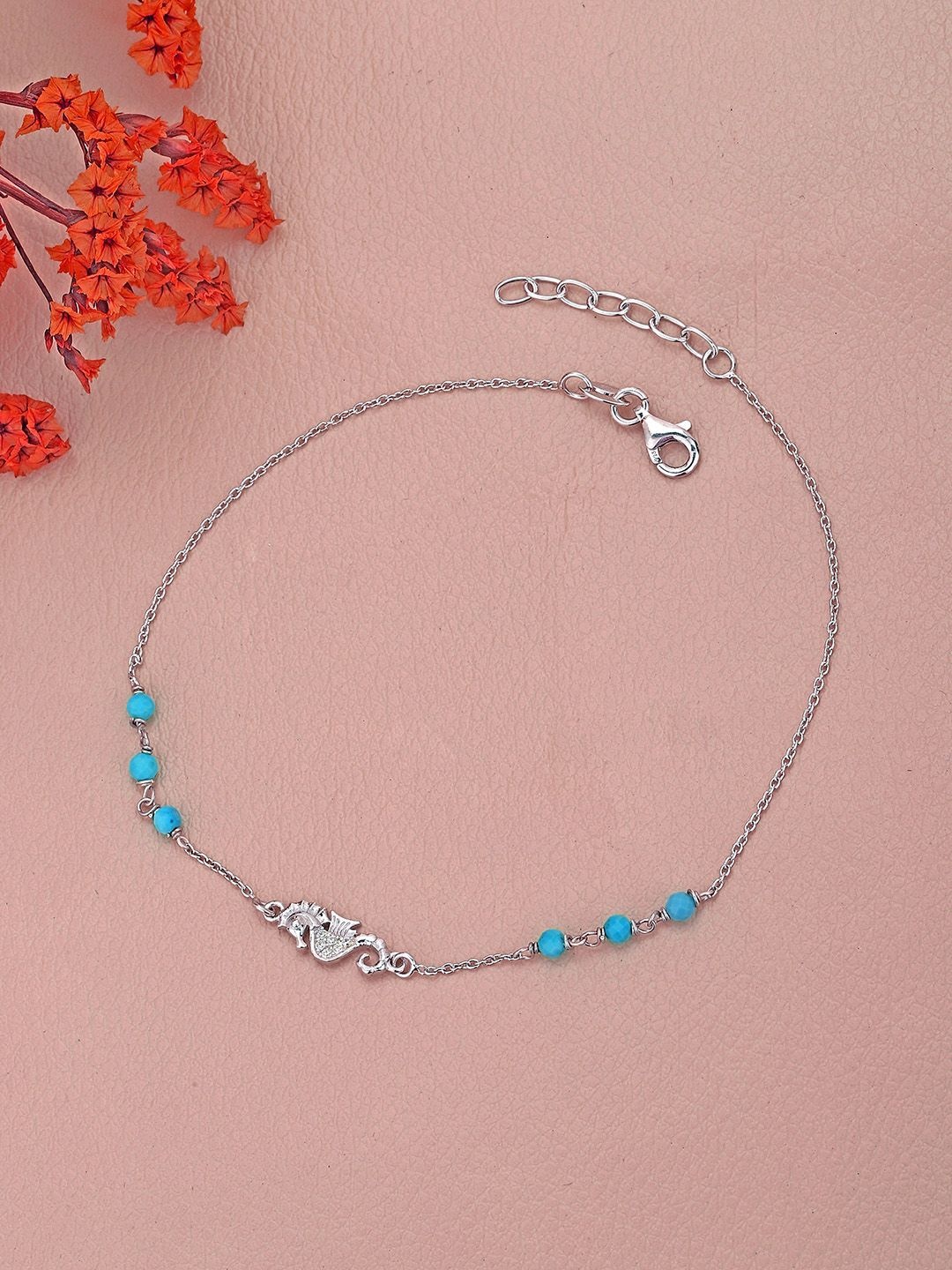 

Sangria Rhodium-Plated 925 Sterling Silver Artificial Beads Anklet