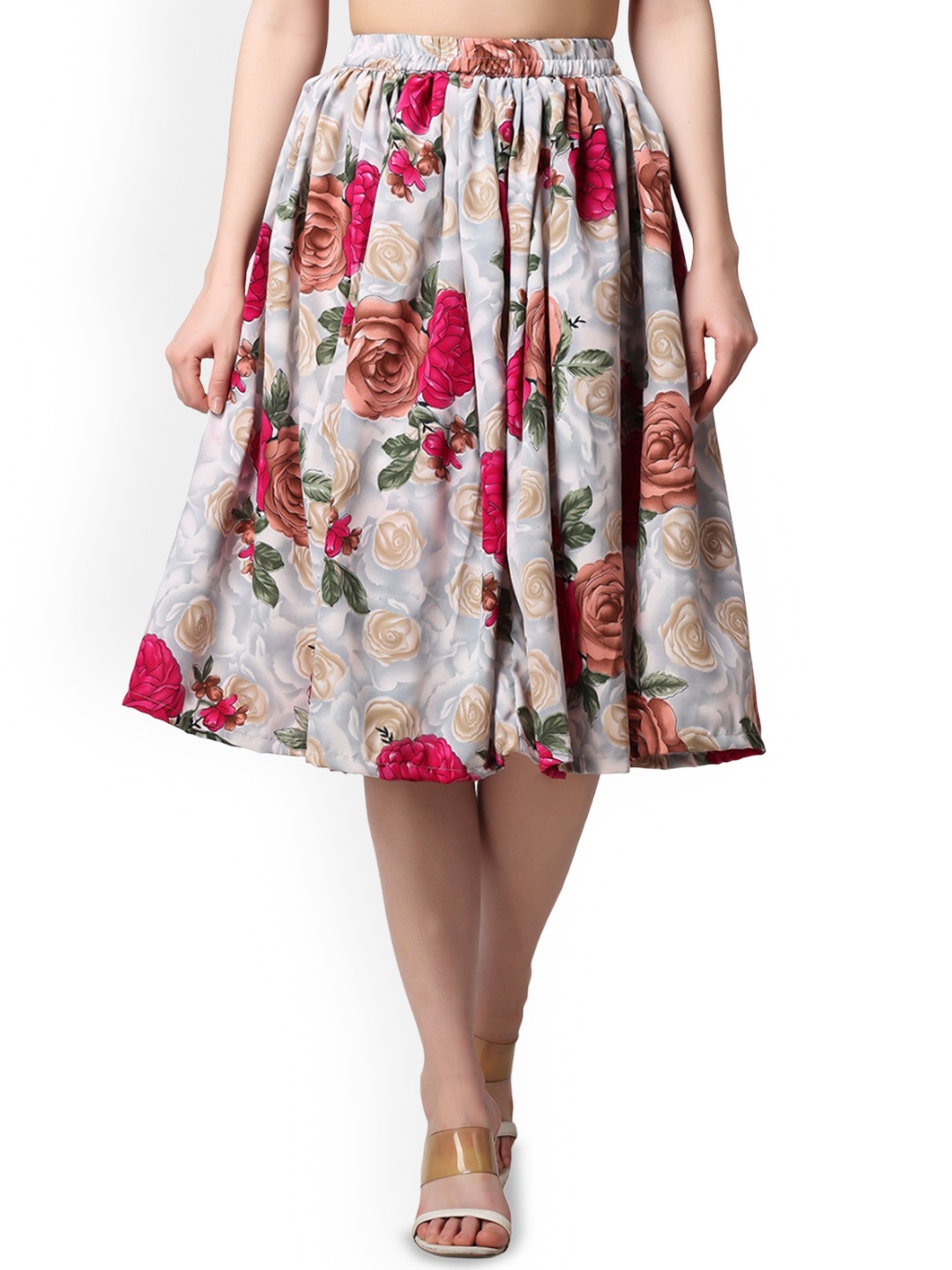 

SCORPIUS Printed Above Knee Length Flared Skirt, Grey