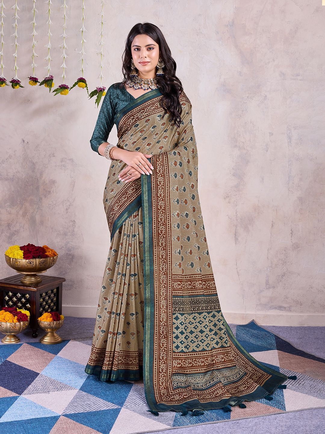 

Mitera Ethnic Motifs Printed Saree, Beige