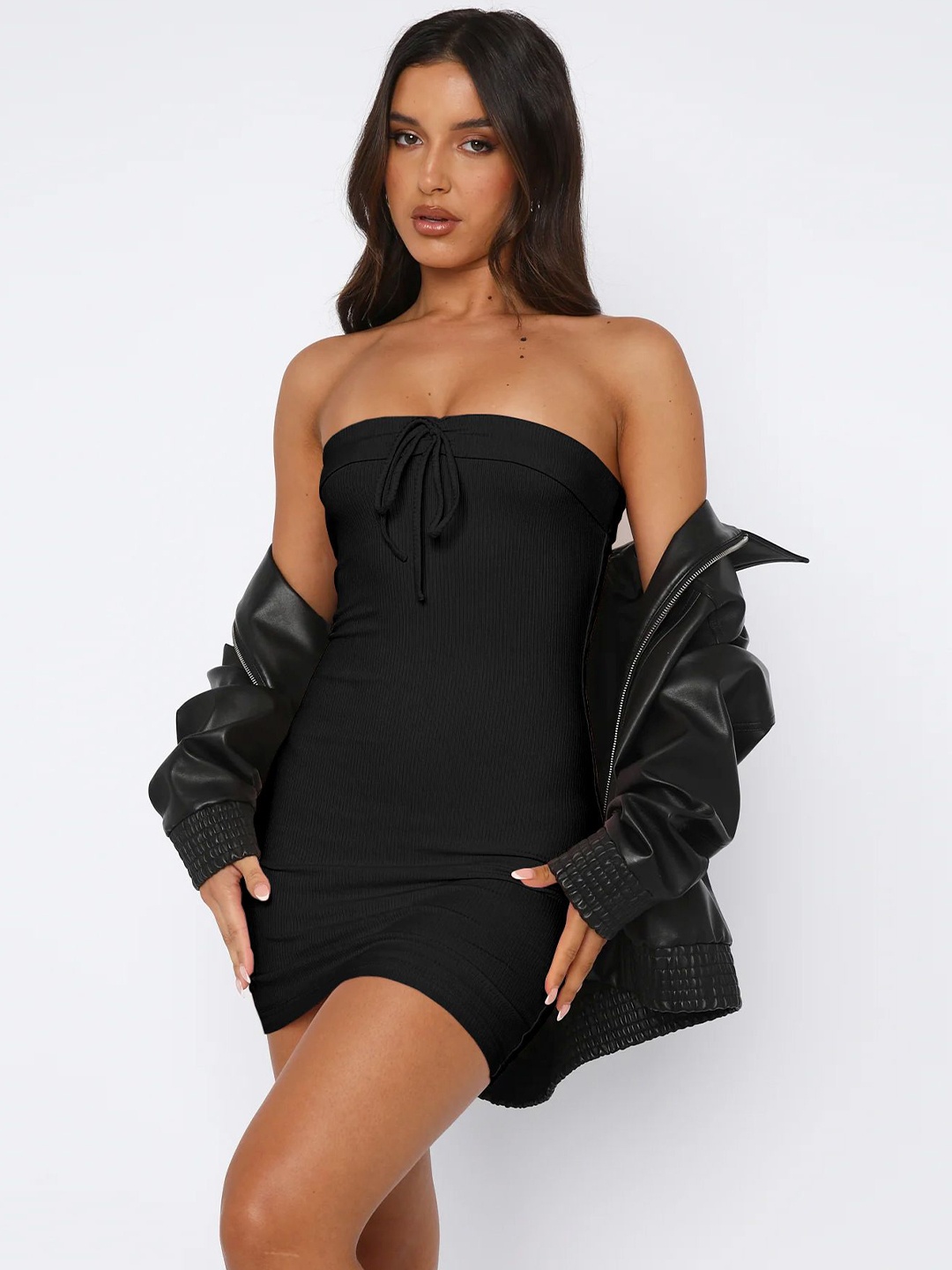 

HERE&NOW Women Strapless Bodycon Mini Dress, Black
