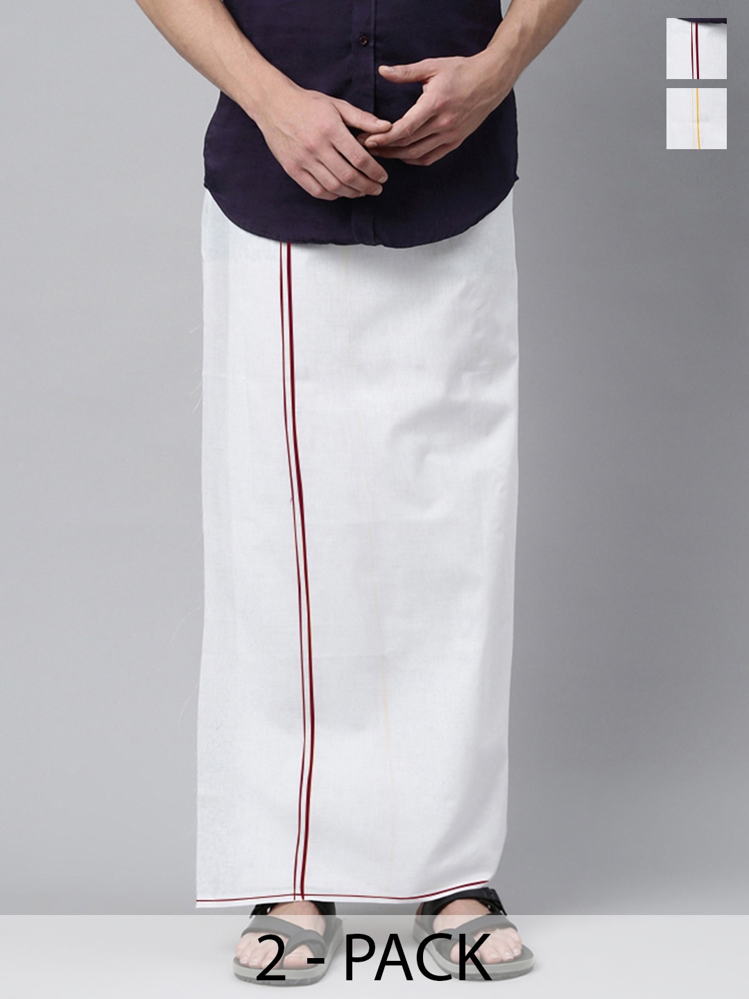 

WHITE HEART Pack of 2 Men Solid Cotton Dhoti with Border