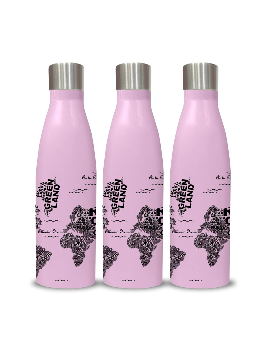 

CLAY CRAFT Pink & Black 3 Pieces Stainless Steel Printed Water Bottle 1.1 l