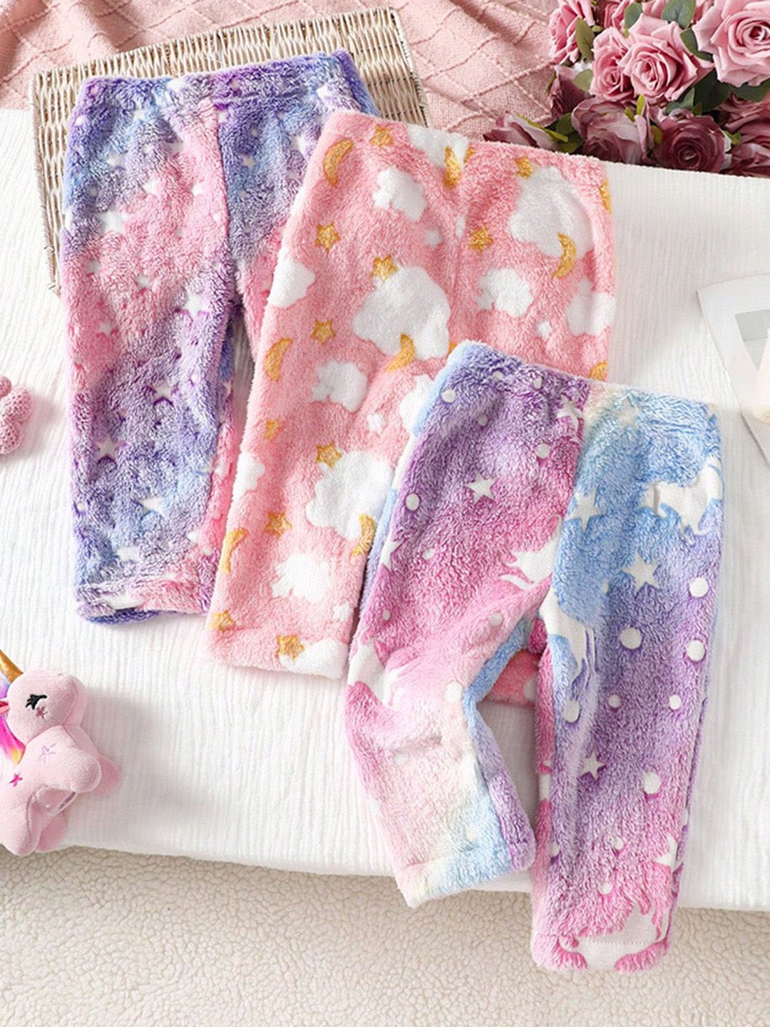 

INCLUD Infant Girls Pack Of 3 Printed Regular-Fit Track Pants, Blue