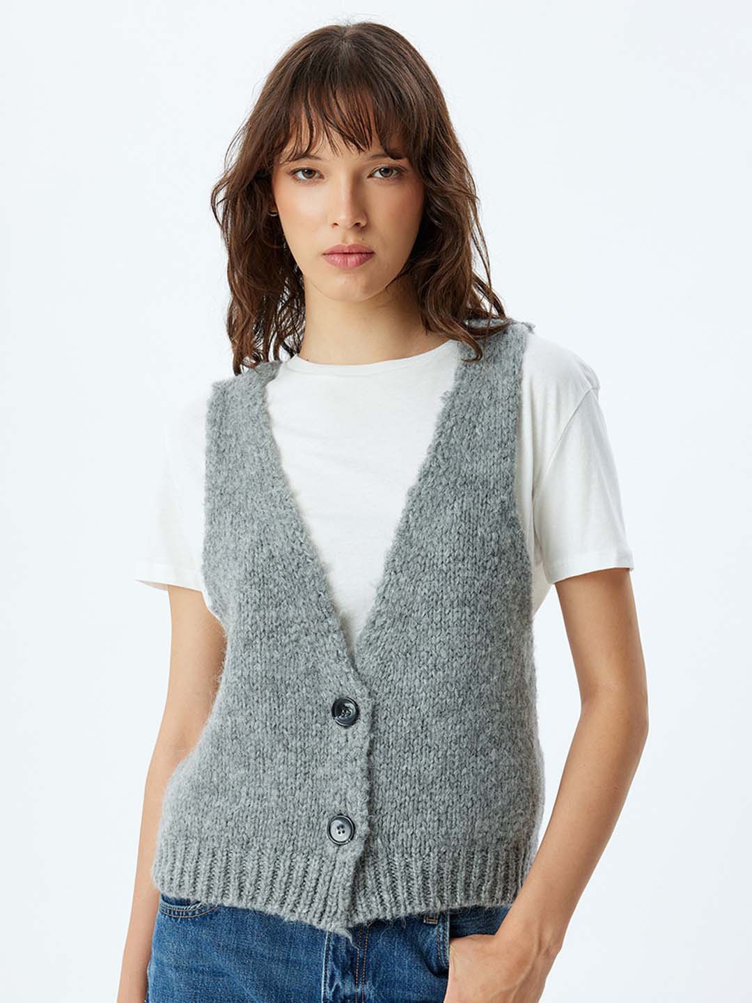 

Koton V-Neck Cardigan Sweaters, Grey